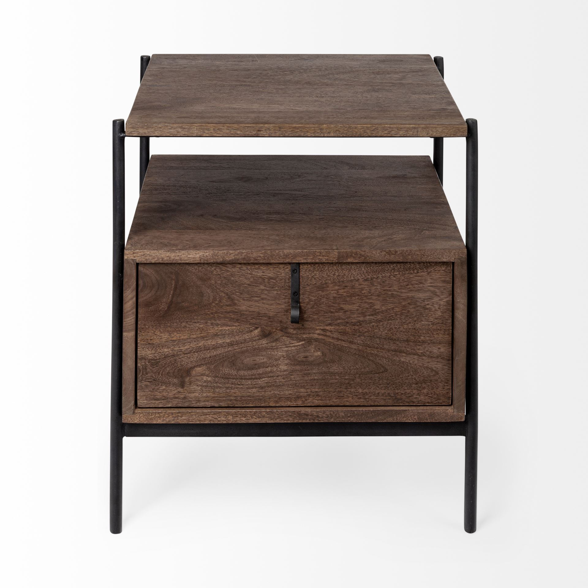 Glenn I 20L x 21W x 24H Dark Brown Wood with Black Iron Frame Square End/Side Table large image 