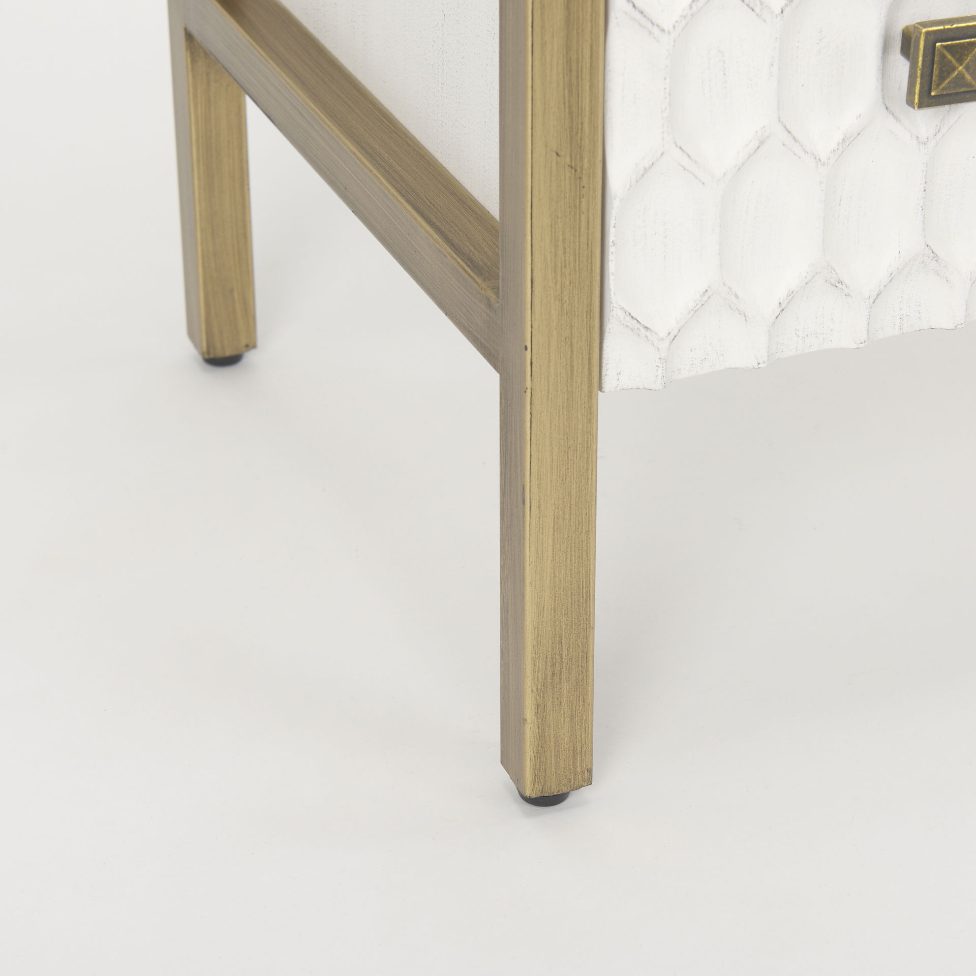 Savannah White Fir Veneer with Gold Metal 3-Drawer Accent Cabinet, Cabinets & Chest by Mercana, 31.89" length x 15.94" width x 31.5" height View 12