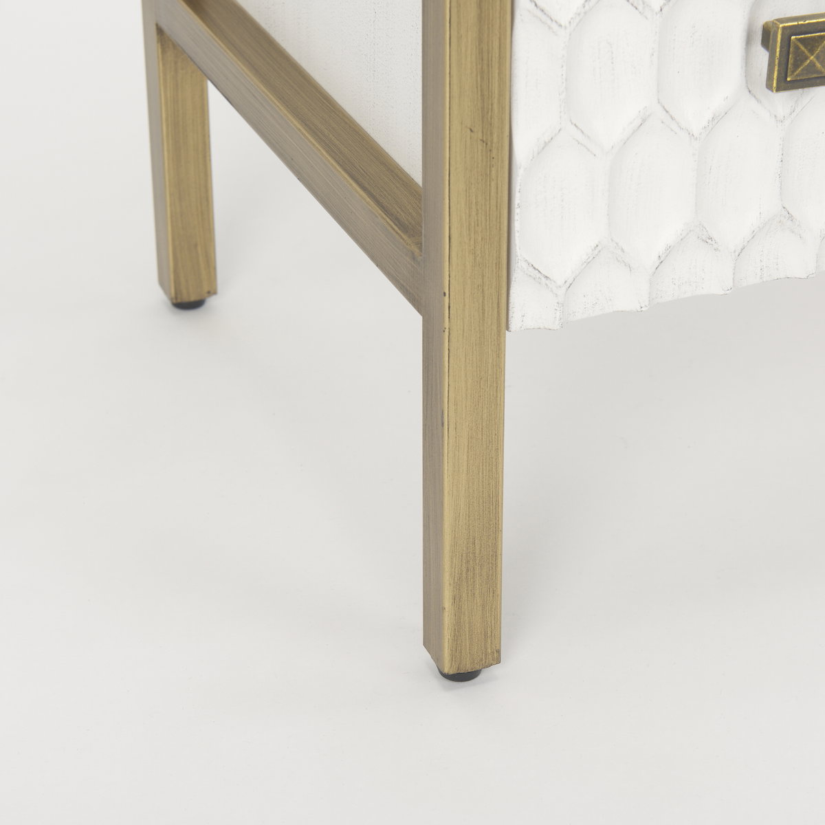 Savannah White Fir Veneer with Gold Metal 3-Drawer Accent Cabinet, Cabinets & Chest by Mercana, 31.89" length x 15.94" width x 31.5" height View 12