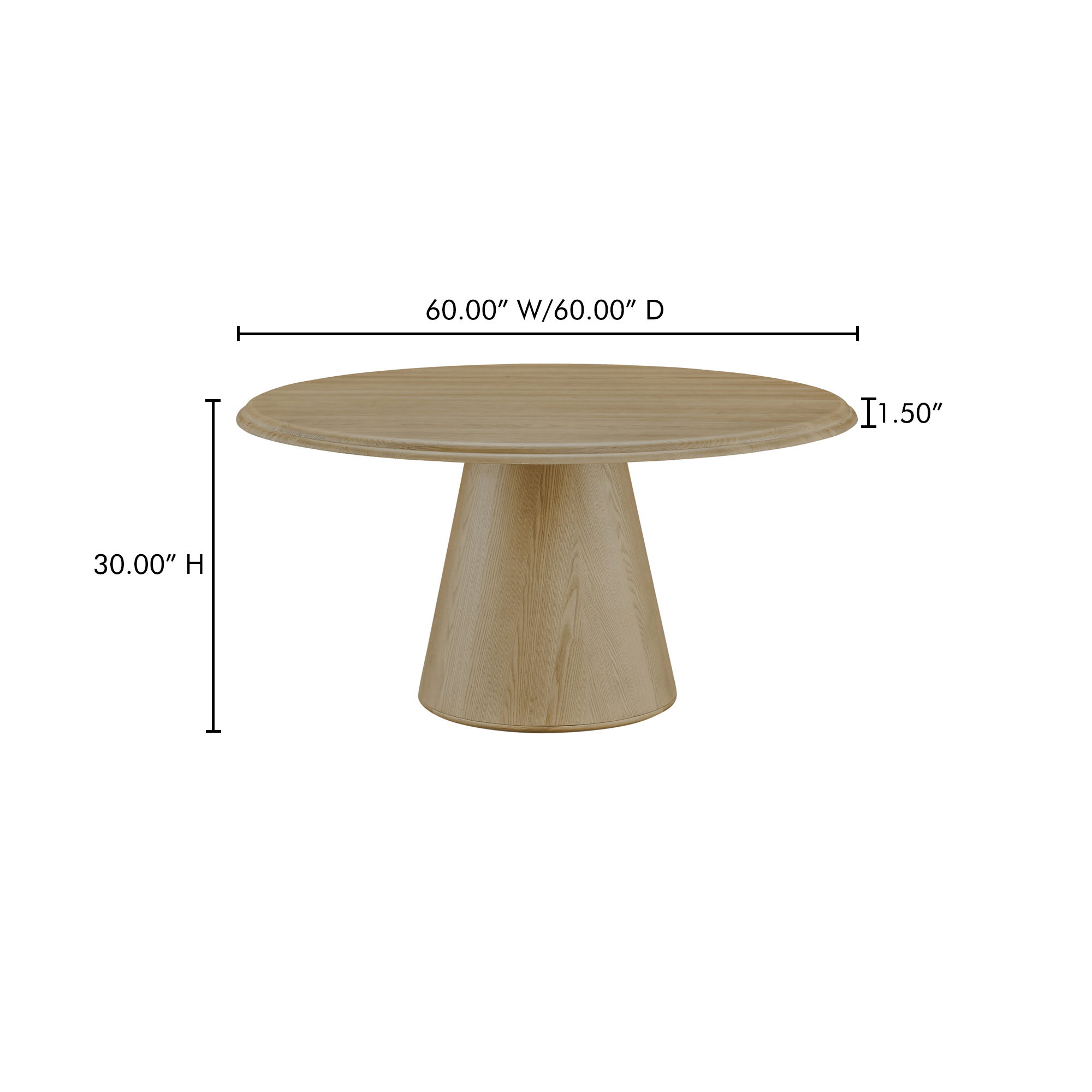 Tutto Dining Table Natural, by Moe's Home, 60" width x 30" height x 60" depth View 8