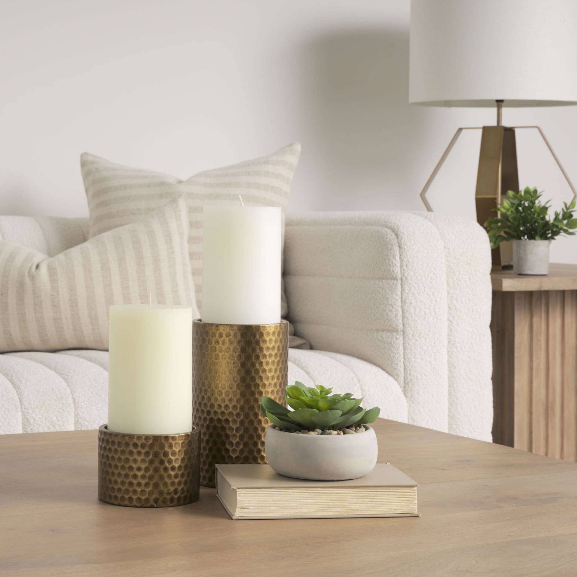 Gage Antiqued Gold Honeycomb Textured Metal Candle Holder (Set of 2) large image 