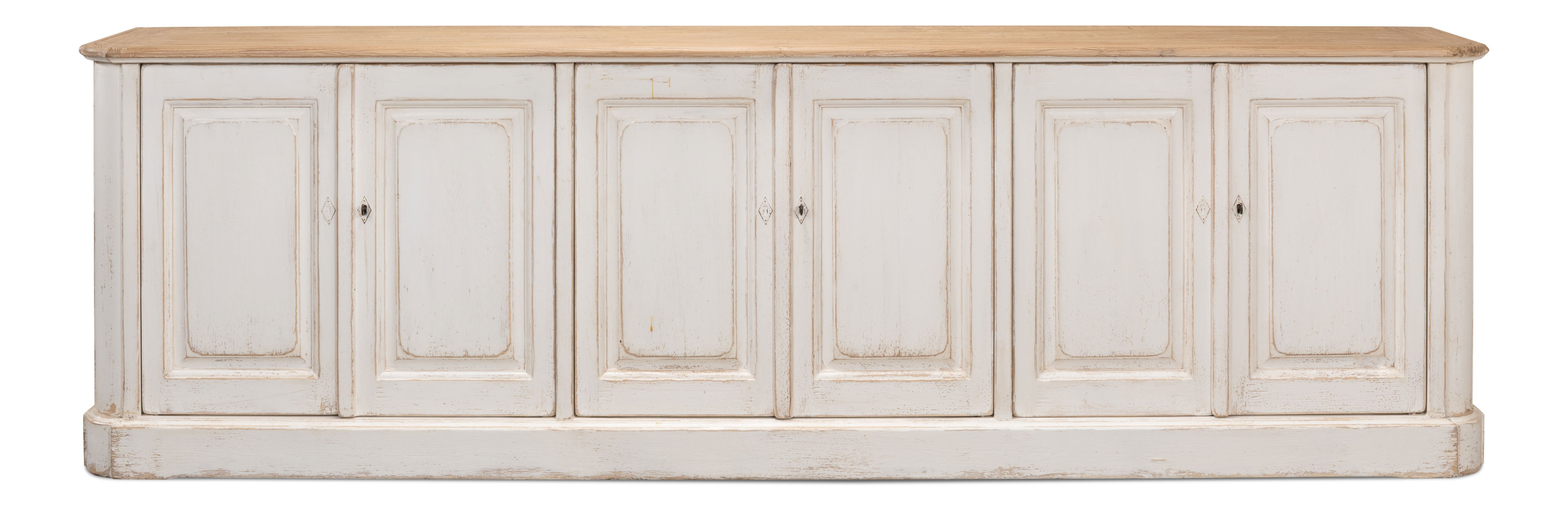 Antique Whitewash Sideboard, 6 Door, Cabinets & Sideboard by Sarreid, 119" length x 20" width x 36" height View 2