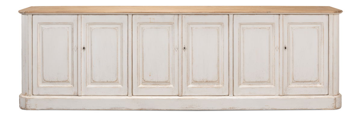 Antique Whitewash Sideboard  6 Door, by Sarreid, 1'8" length x 9'11" width x 3' height View 2