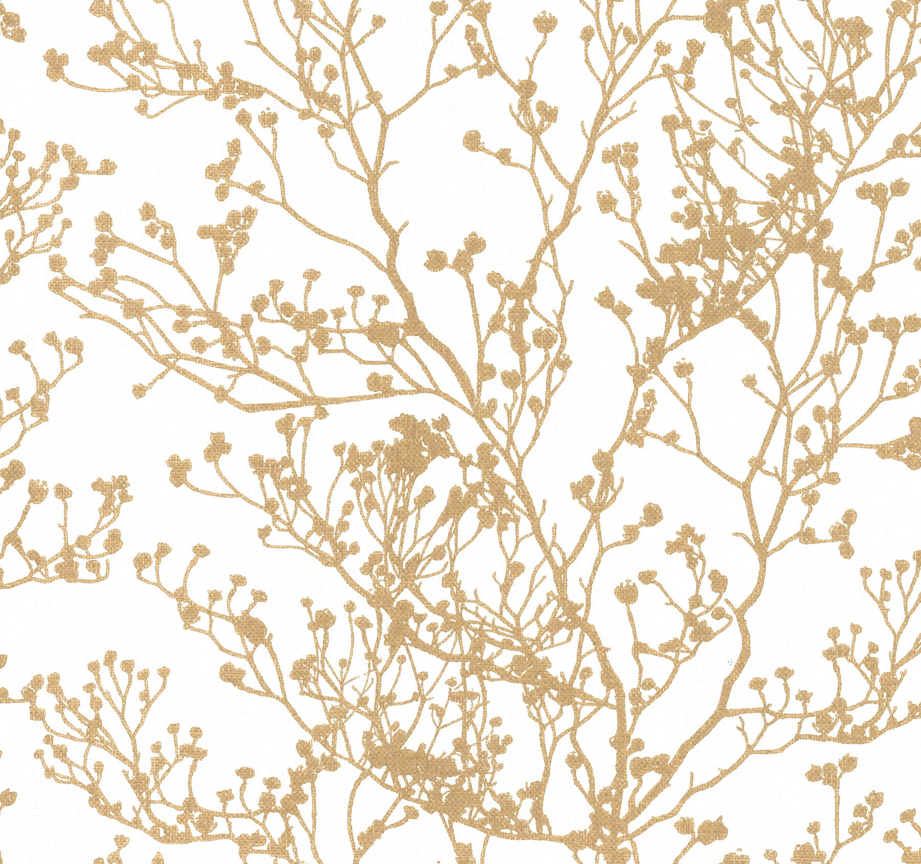 Budding Branch Silhouette White & Gold Wallpaper large image 