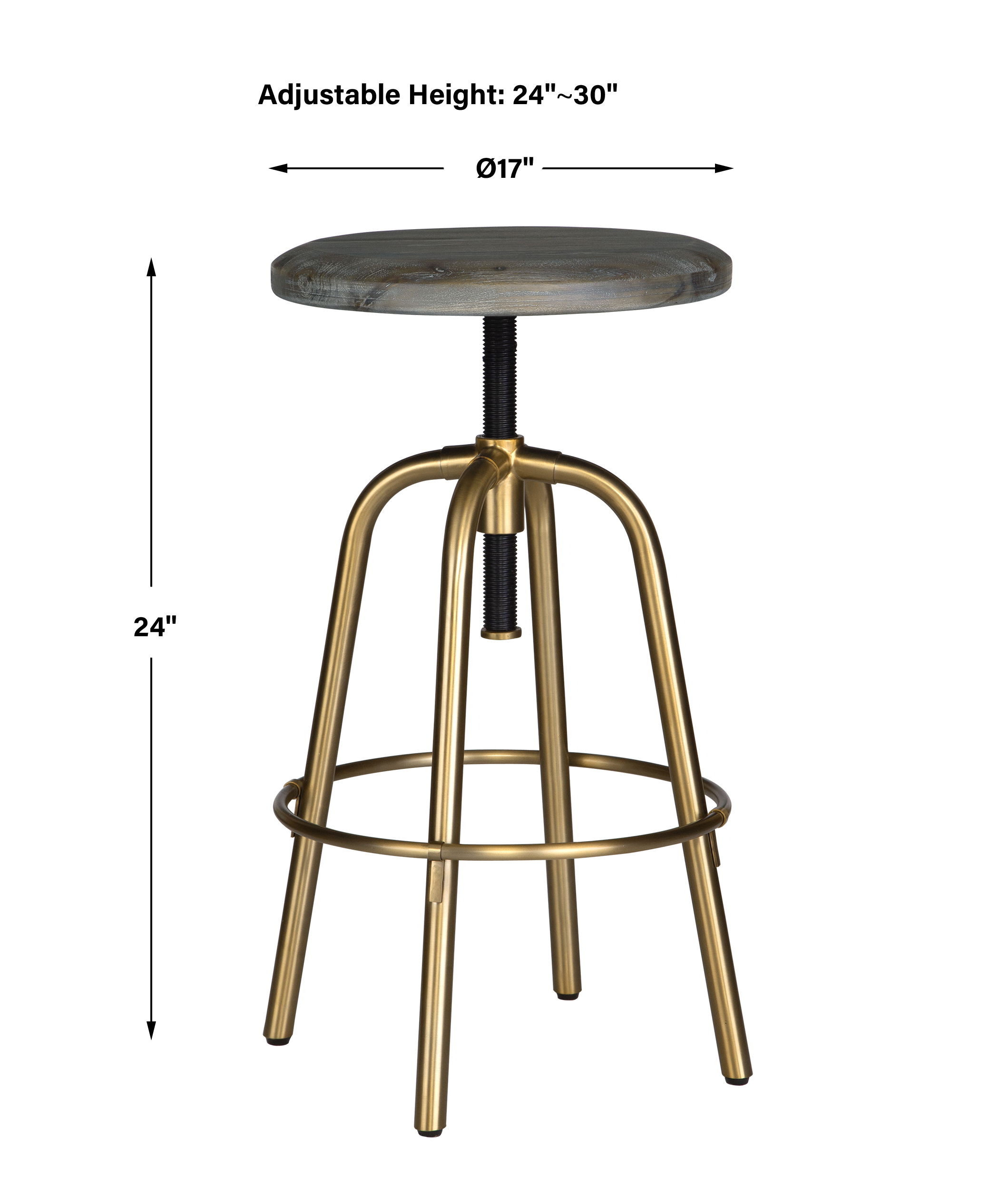 Revolve Brass Counter Stool, Furniture by Uttermost, 17" width x 24" height x 17" depth View 3