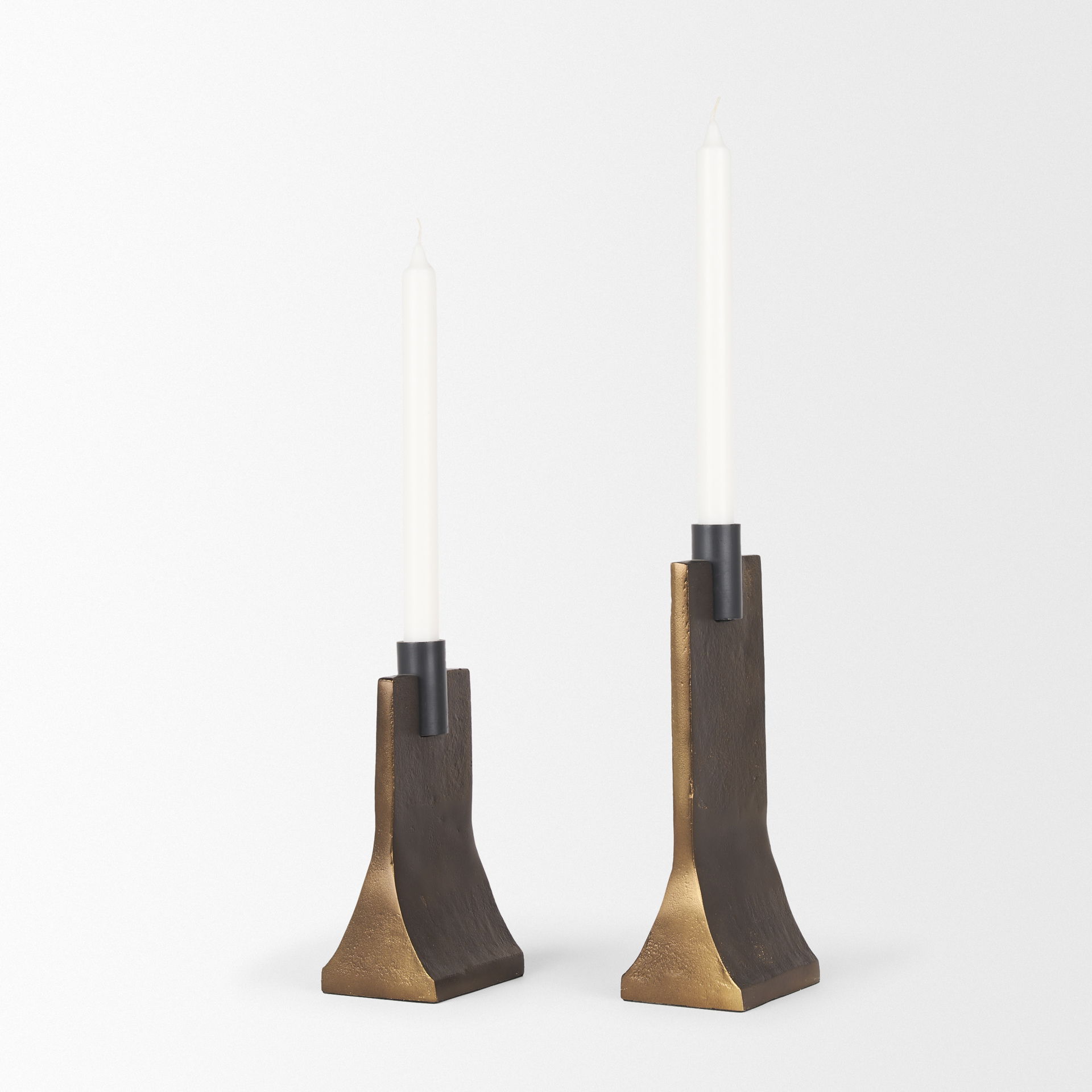Polli Antiqued Gold with Matte Black Metal Taper Candleholders (Set of 2), Candles & Candle Holder by Mercana, 4.33" length x 4.15" width x 11.4" height View 6