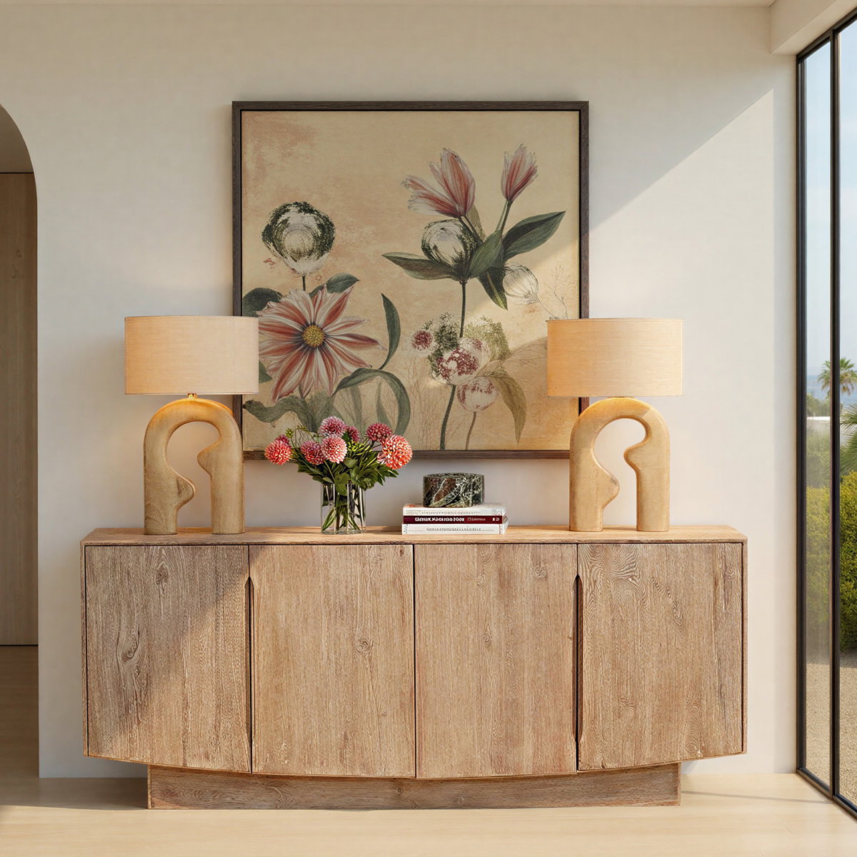 Hartland Sideboard Light Natural, Sideboards & Buffet by Dovetail, 78" width x 32" height x 18" depth View 9