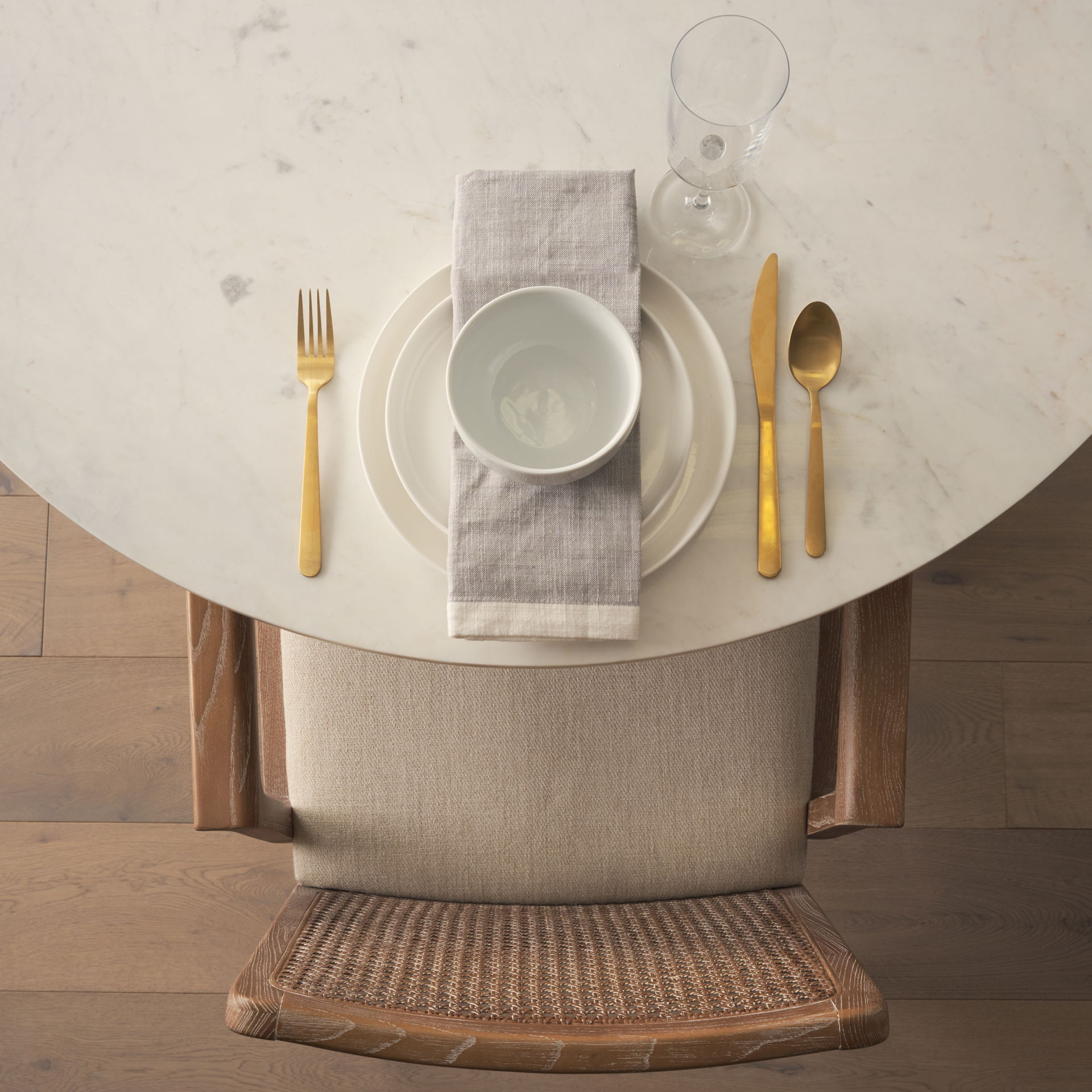 Clara Light Brown Wood with Cream Fabric Seat and Cane Back Dining Chair, by Mercana, 22.5" length x 23.5" width x 33.75" height View 4