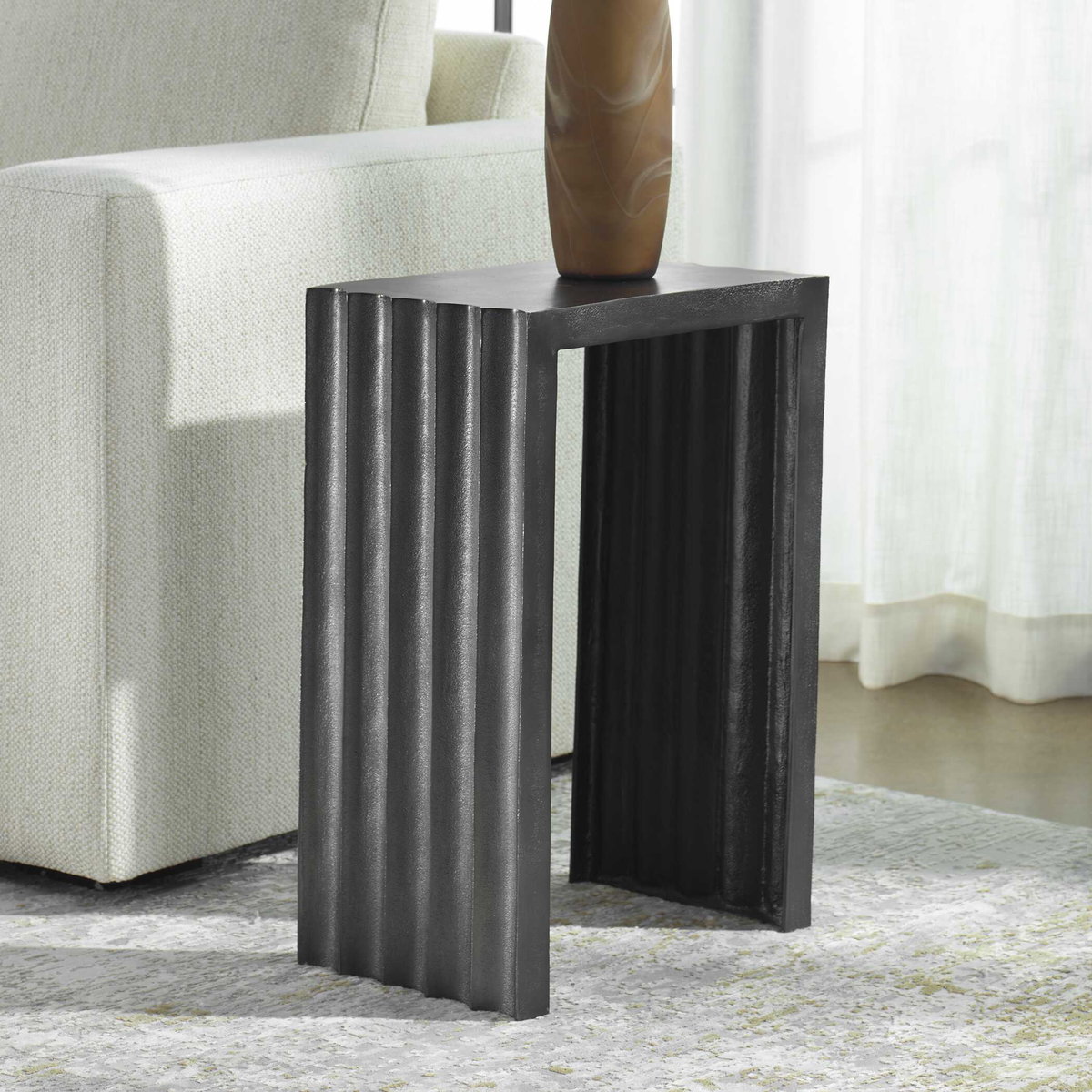 In The Groove Aluminum Accent Table, Side & End Table by Uttermost, 16" width x 23" height x 10" depth View 4