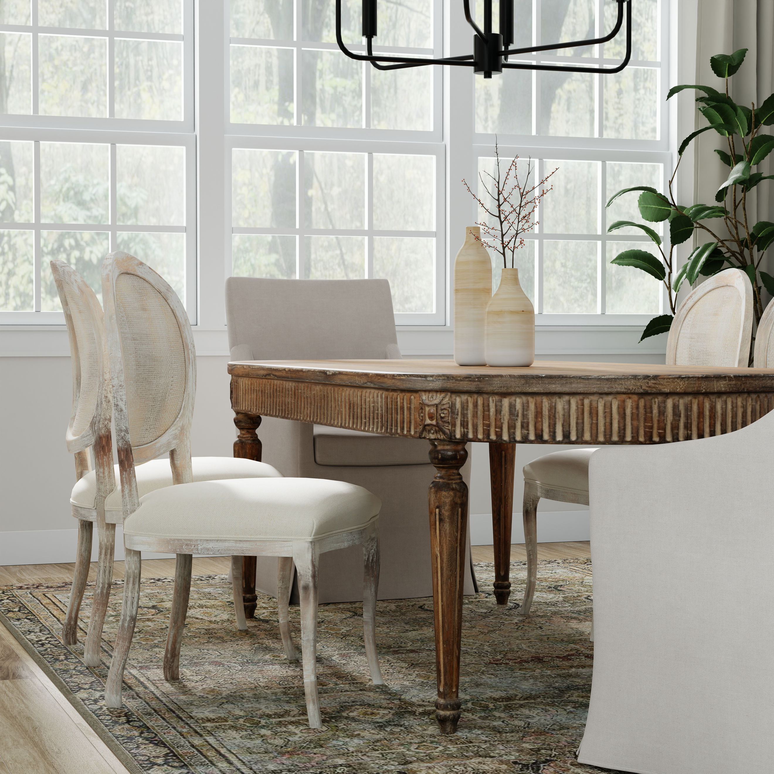 Oval Cane Back S/Chair, Grey Oak, Flax large image 