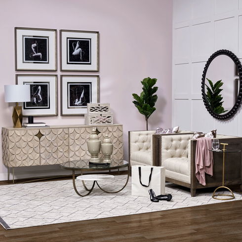 Excelsior I (72x18.3) Solid Wood Gold Metal Base 4 Cabinet Door SideBoard