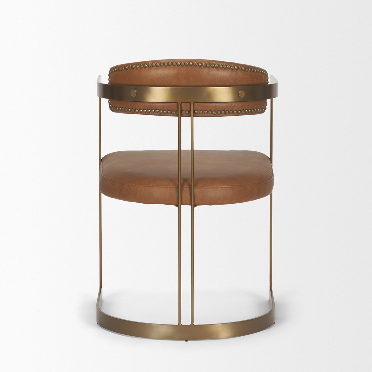 Hollyfield Curved Back Dining Side Chair | Brown Leather with Gold Iron, Dining Chair by Mercana, 20.5" length x 22.5" width x 29.5" height View 9