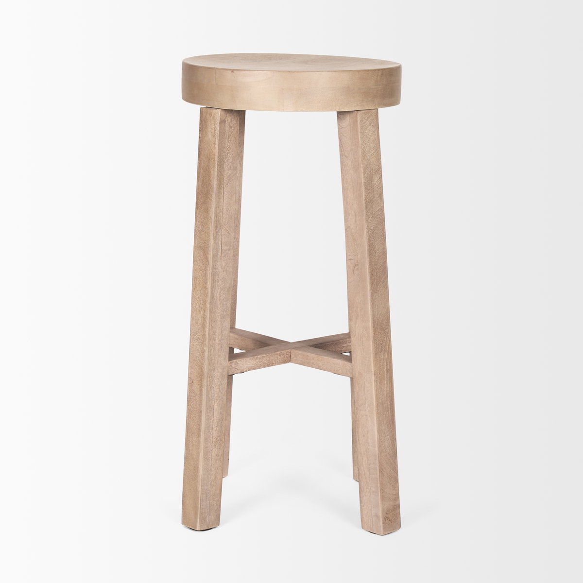 Brahma Backless 30in Seat Bar Stool | White Washed Wood, Counter & Bar Stool by Mercana, 14.5" length x 14.5" width x 30" height View 6