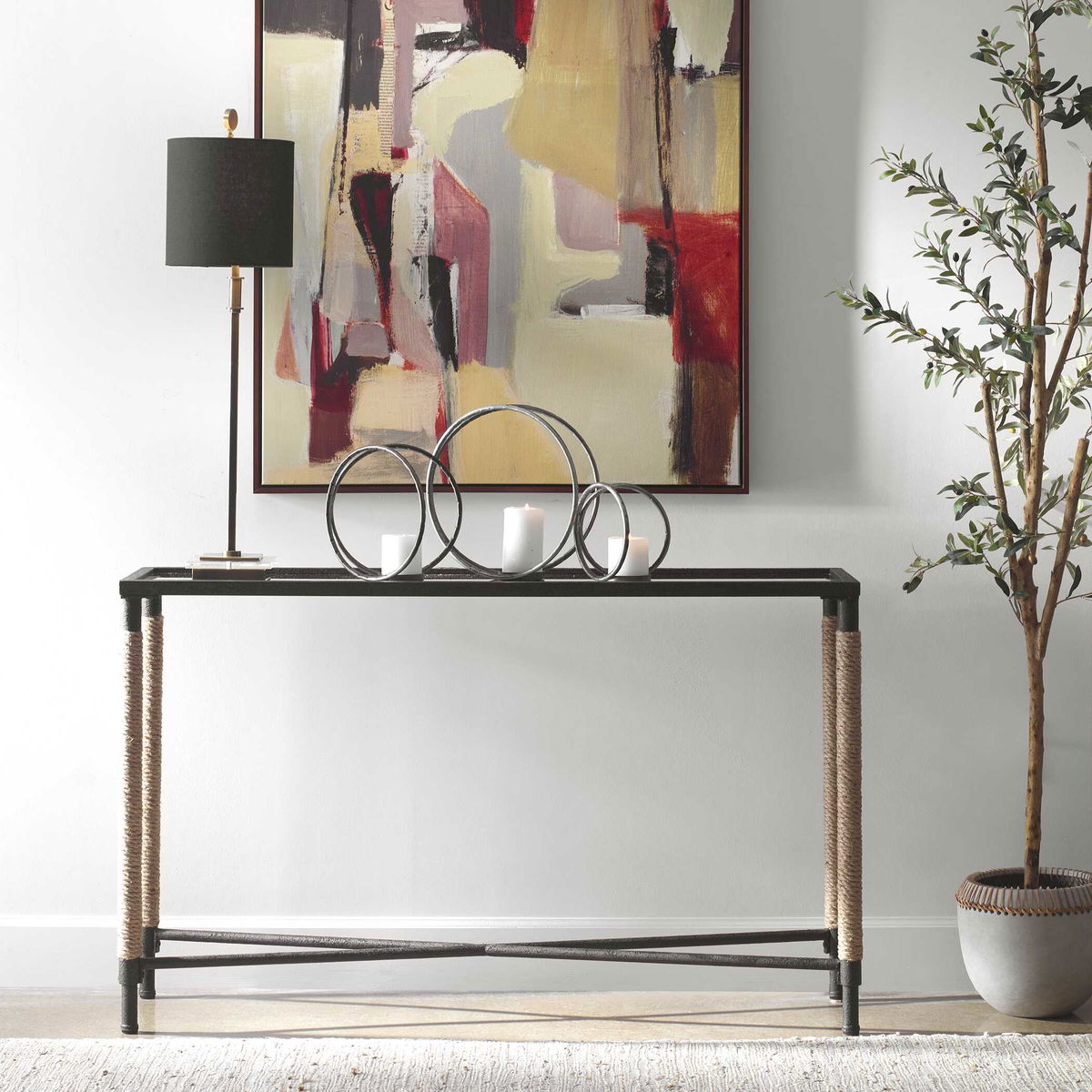 Braddock Coastal Console Table, by Uttermost, 52" width x 31.75" height x 14" depth View 2