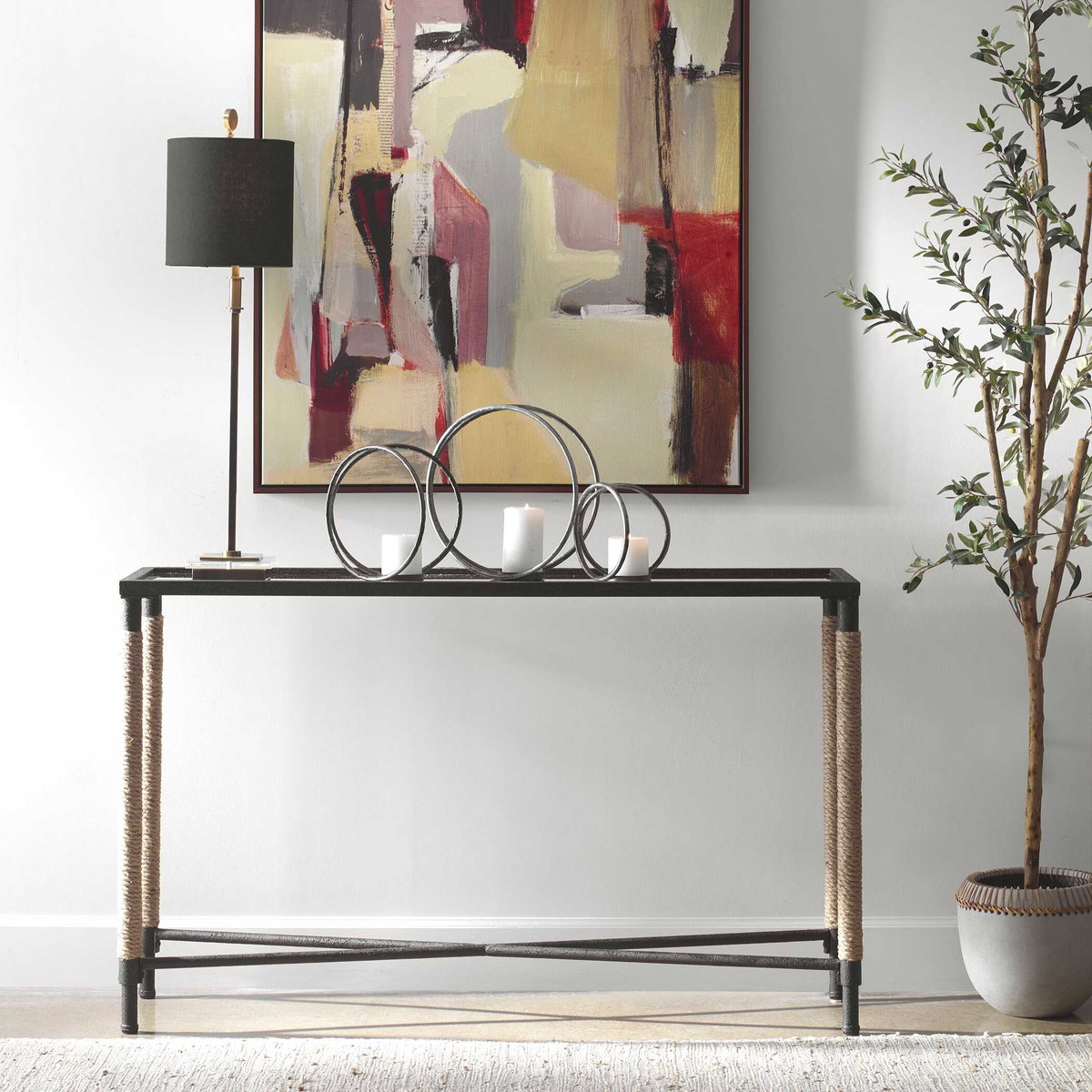 Braddock Coastal Console Table, by Uttermost, 52" width x 31.75" height x 14" depth View 2