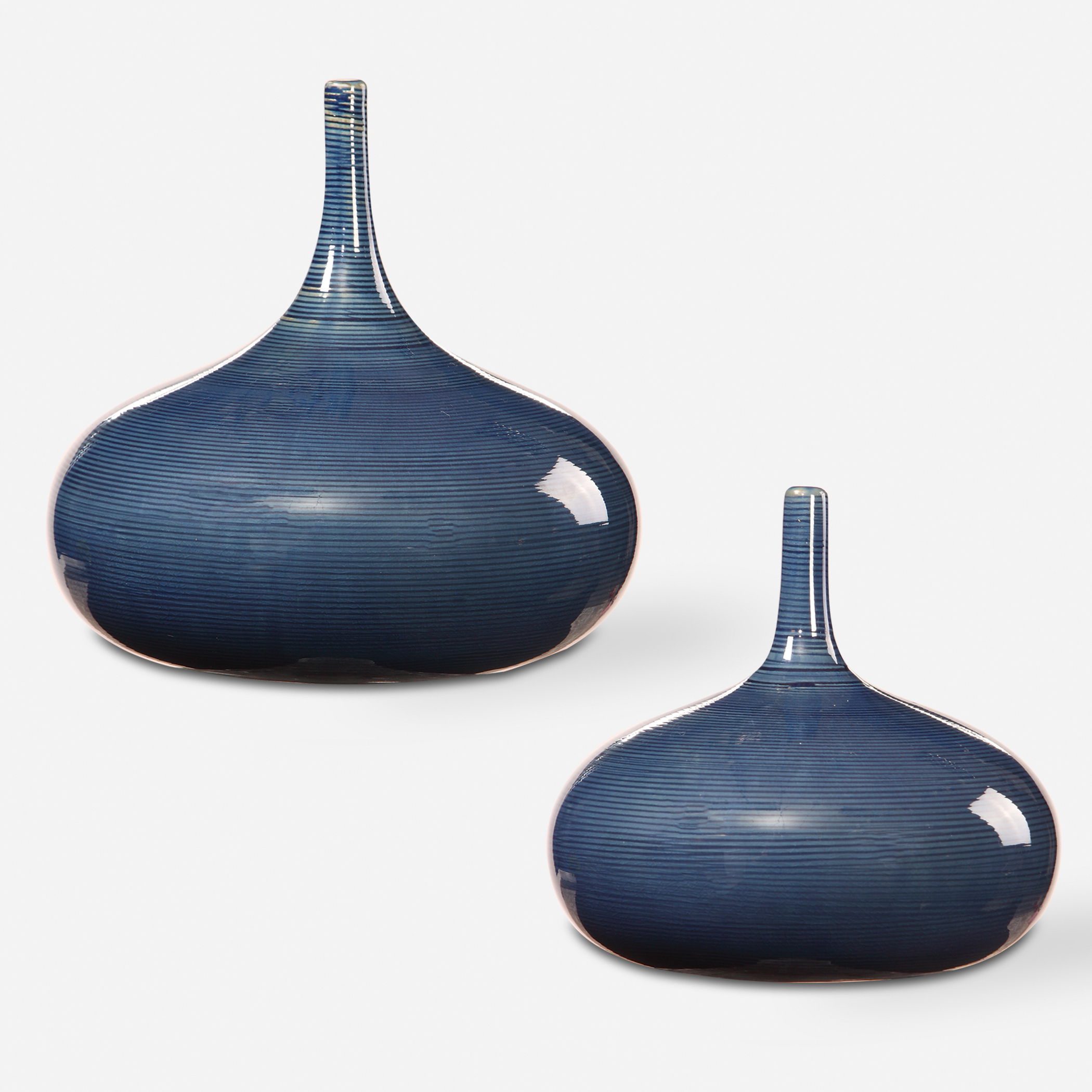 Zayan Blue Vases Set/2, Decorative by Uttermost, 9" width x 7.87" height x 9" depth View 1