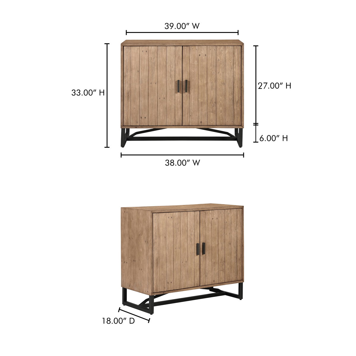 Sierra 2 Door Cabinet Natural, Cabinets & Sideboard by Moe's Home, 39" width x 33" height x 18" depth View 9