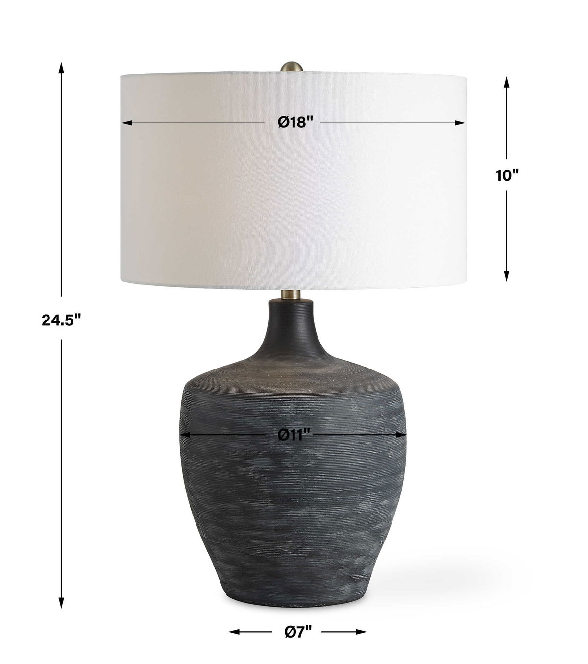Graphite Ribbed Table Lamp, by Uttermost, 18" width x 24.5" height x 18" depth View 3