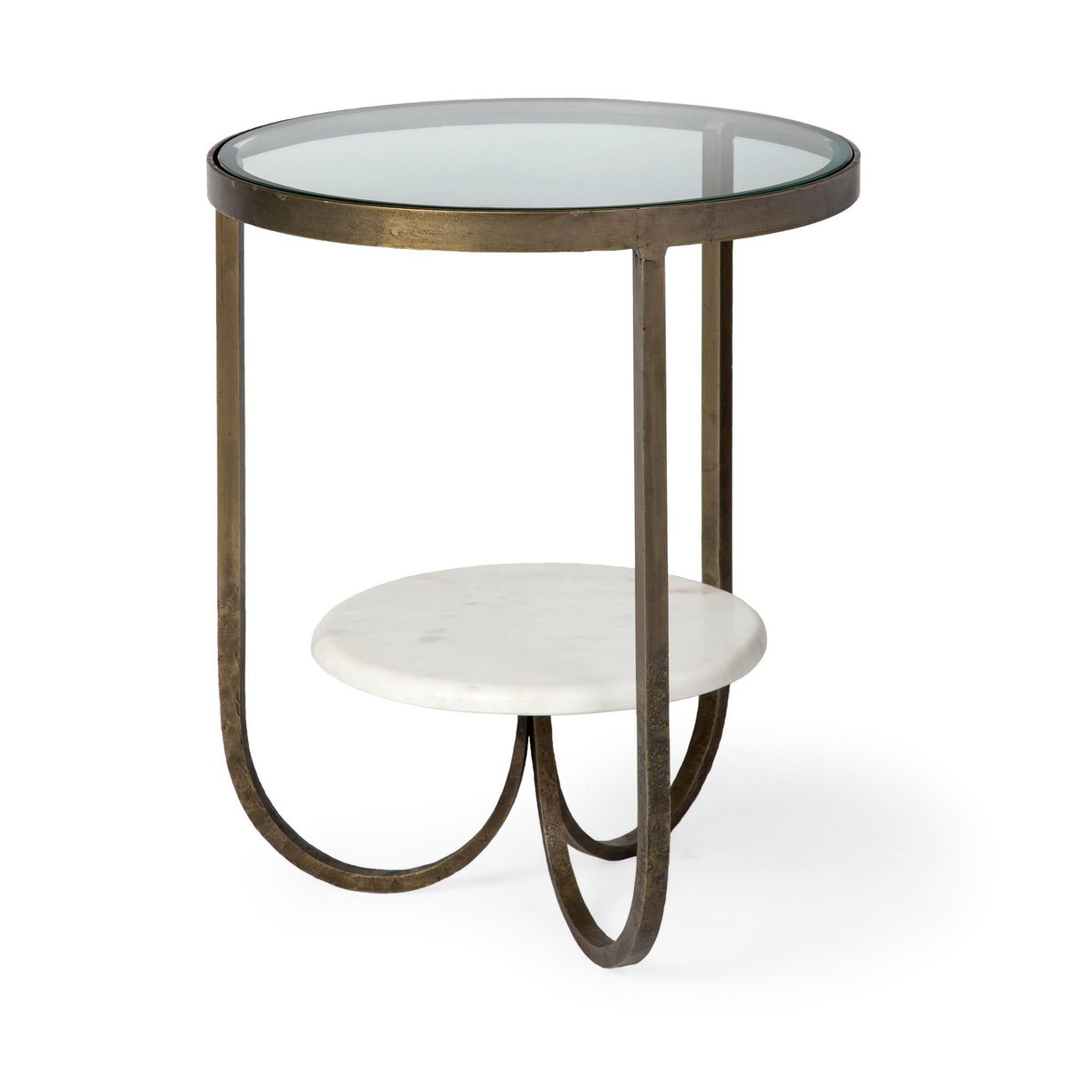 Reinhardt II 20' Round Glass Top Metal and Marble Detail End/Side Table, Side & End Table by Mercana, 20" length x 20" width x 24" height View 1