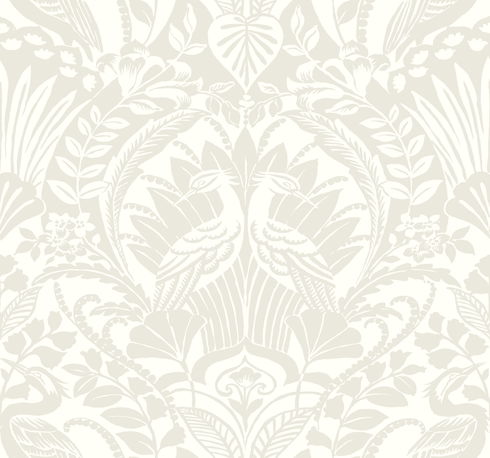 Egret Damask Taupe Wallpaper