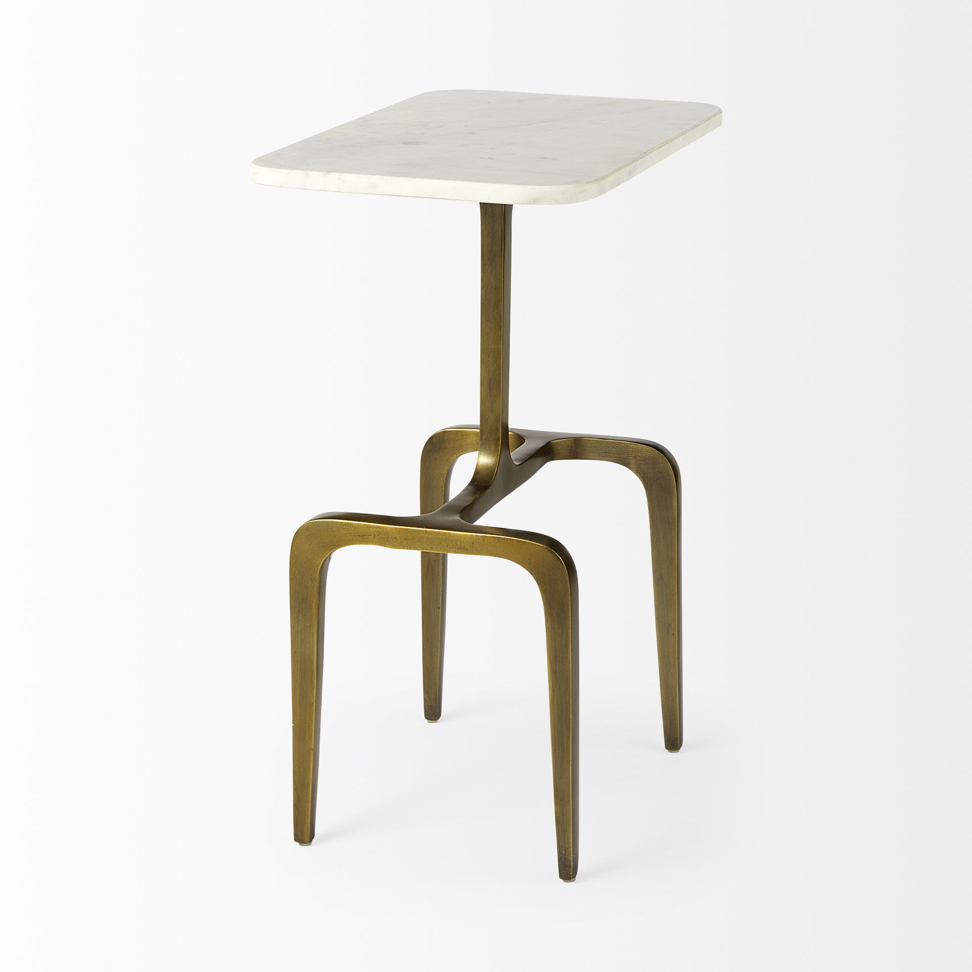 Preston  White Marble Top with Gold Metal Accent Table, Side & End Table by Mercana, 17.3" length x 11.3" width x 22.8" height View 4