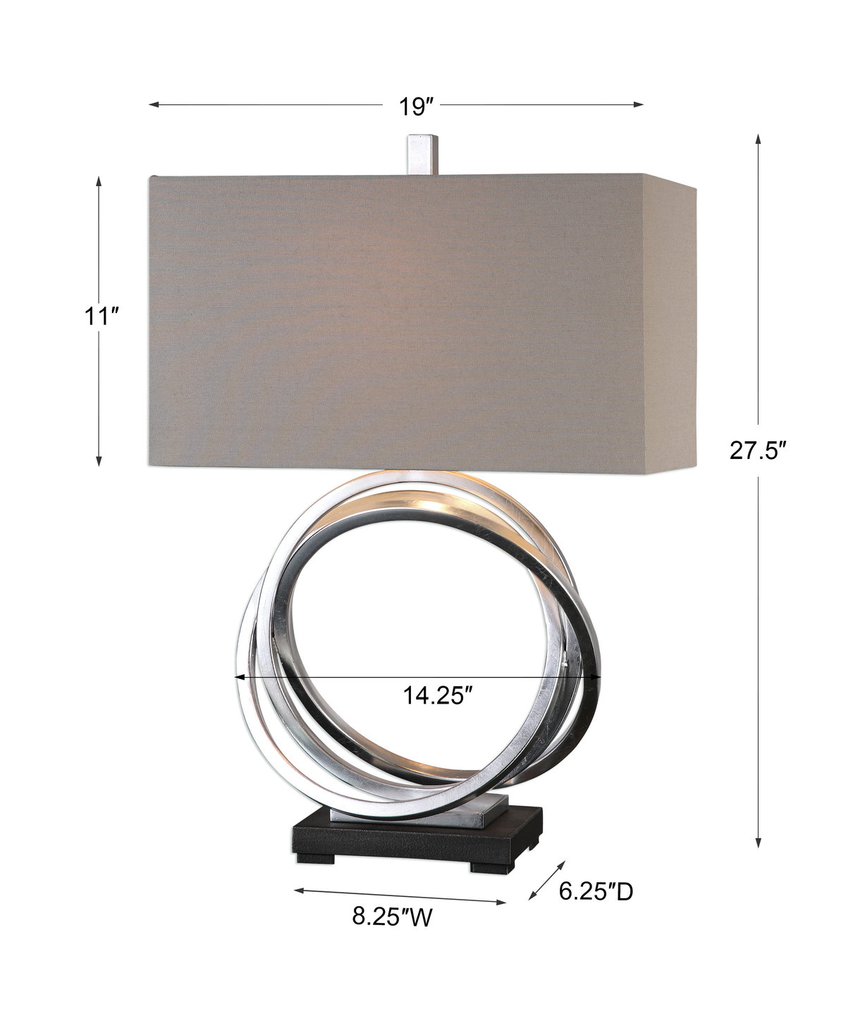 Soroca Silver Rings Lamp, by Uttermost, 19" width x 27.5" height x 10" depth View 3