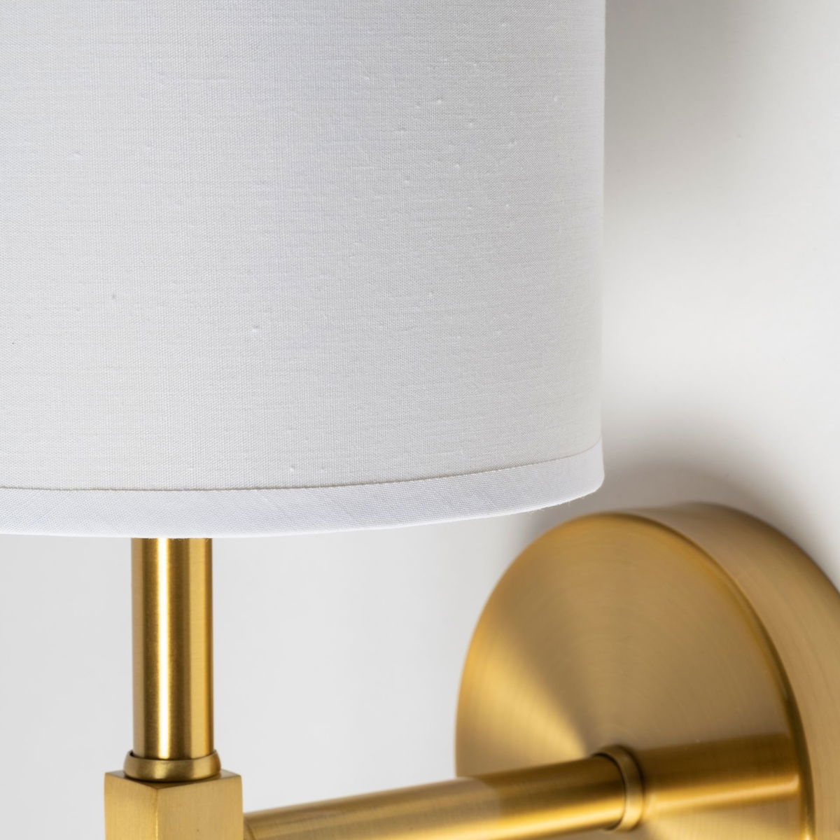 Santander II 6.5x22 Gold Metal and White Linen Shade Wall Sconce, by Mercana, 6.5" length x 8.75" width x 22" height View 5