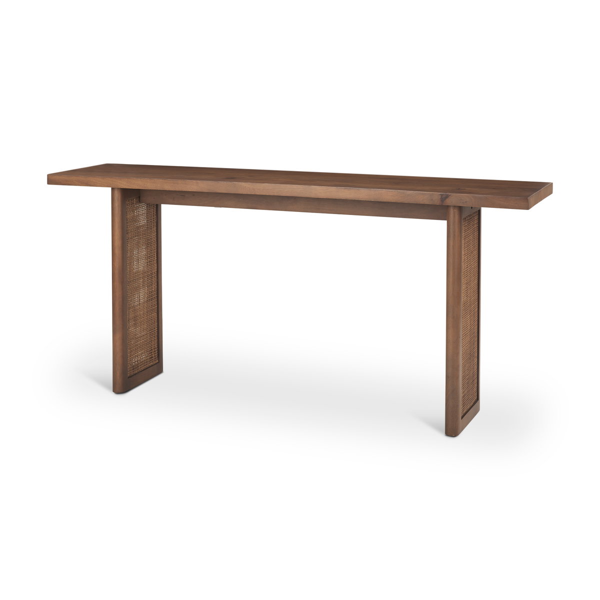 Grier 65' Medium Brown Solid Wood with Cane Console Table, by Mercana, 65" length x 16" width x 29" height View 1