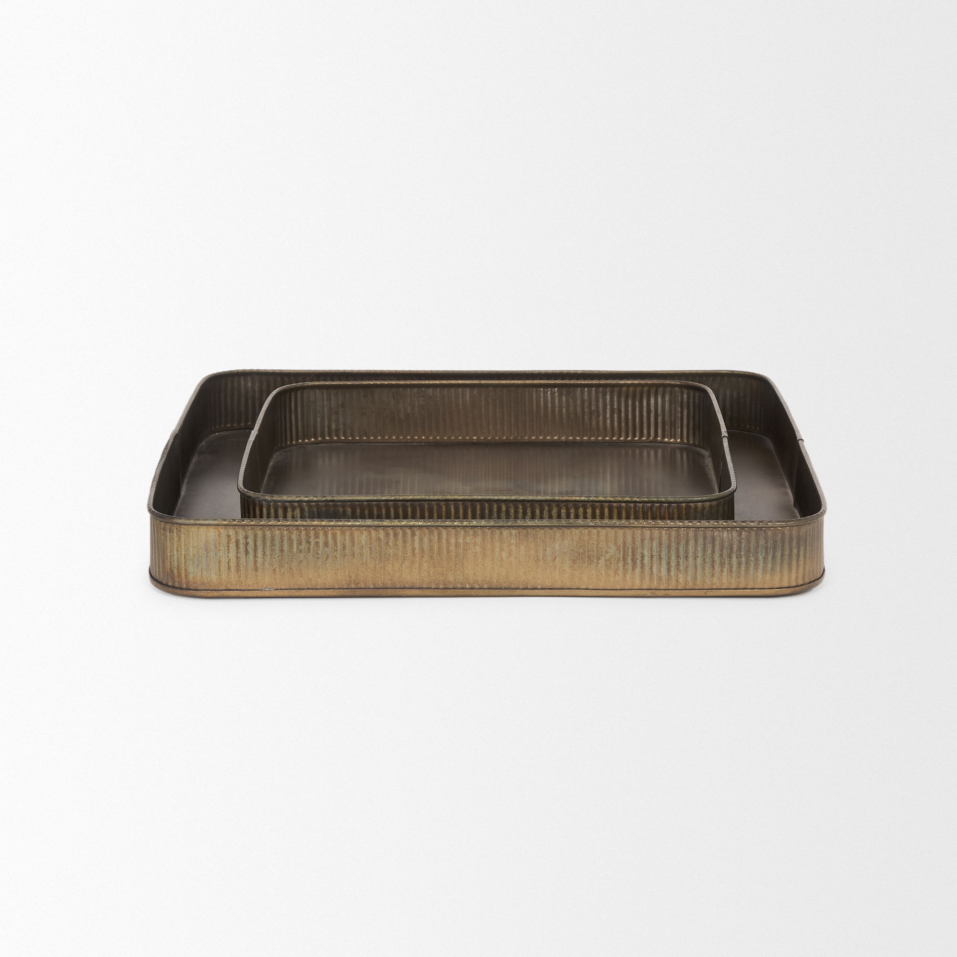 Varun Square Antiqued Brass Metal Tray (Set of 2) large image 