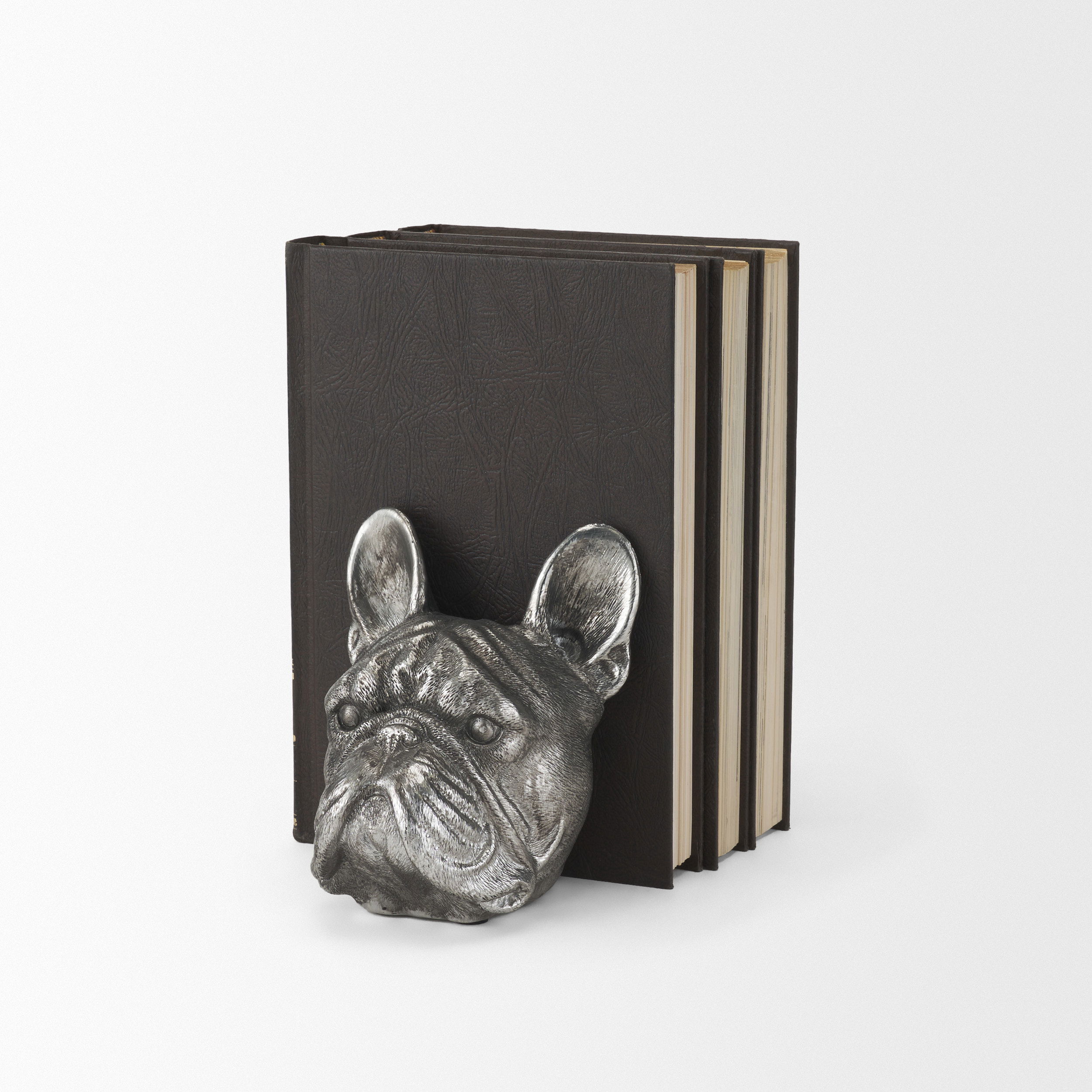 Bruno (Set of 2) 5L x 5W Silver American Bulldog Bookends, by Mercana, 4.84" length x 4.72" width x 5.51" height View 6