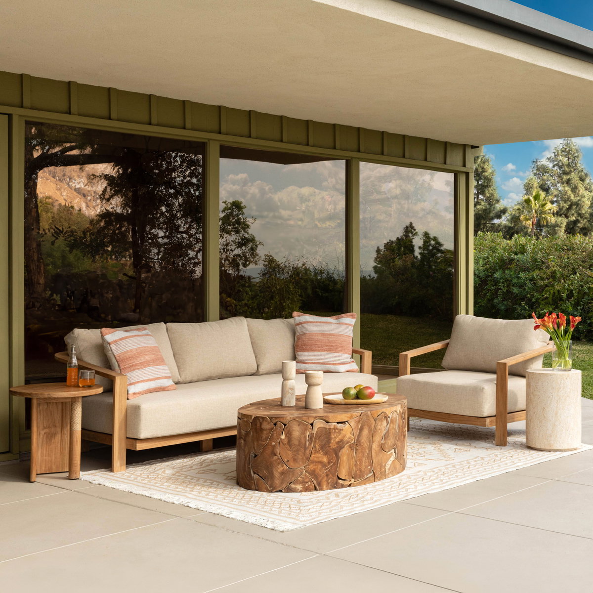 Braden Outdoor Coffee Table Natural, by Dovetail, 46.8" width x 15.9" height x 31.5" depth View 3