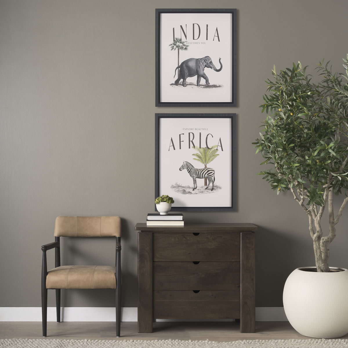 Wallen Solid Dark Brown Wood 3 Drawer Accent Cabinet, Cabinets & Chest by Mercana, 36" length x 18" width x 31" height View 2