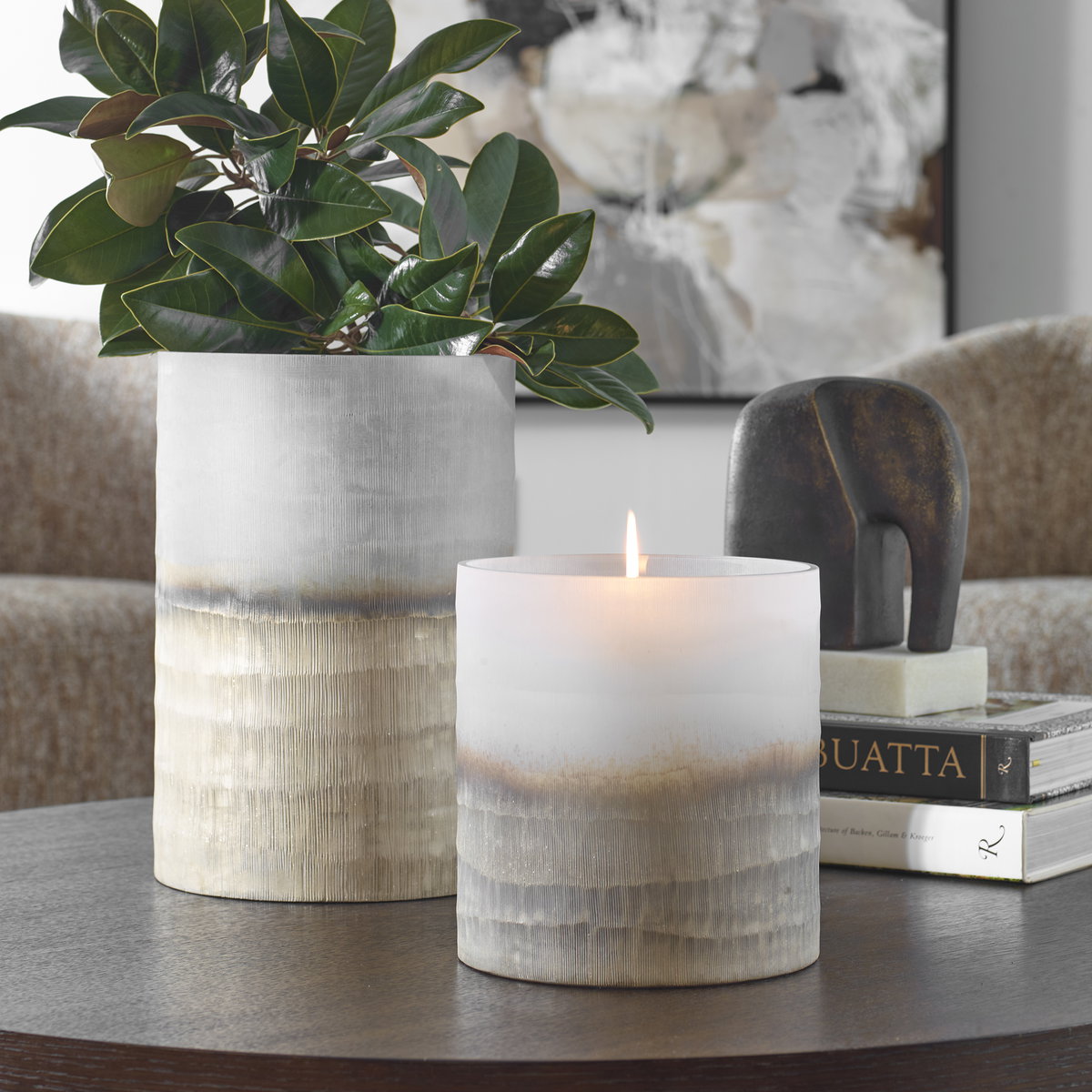 Ombra Modern Vases Set/2, by Uttermost, 9.1" width x 12.8" height x 9.1" depth View 2