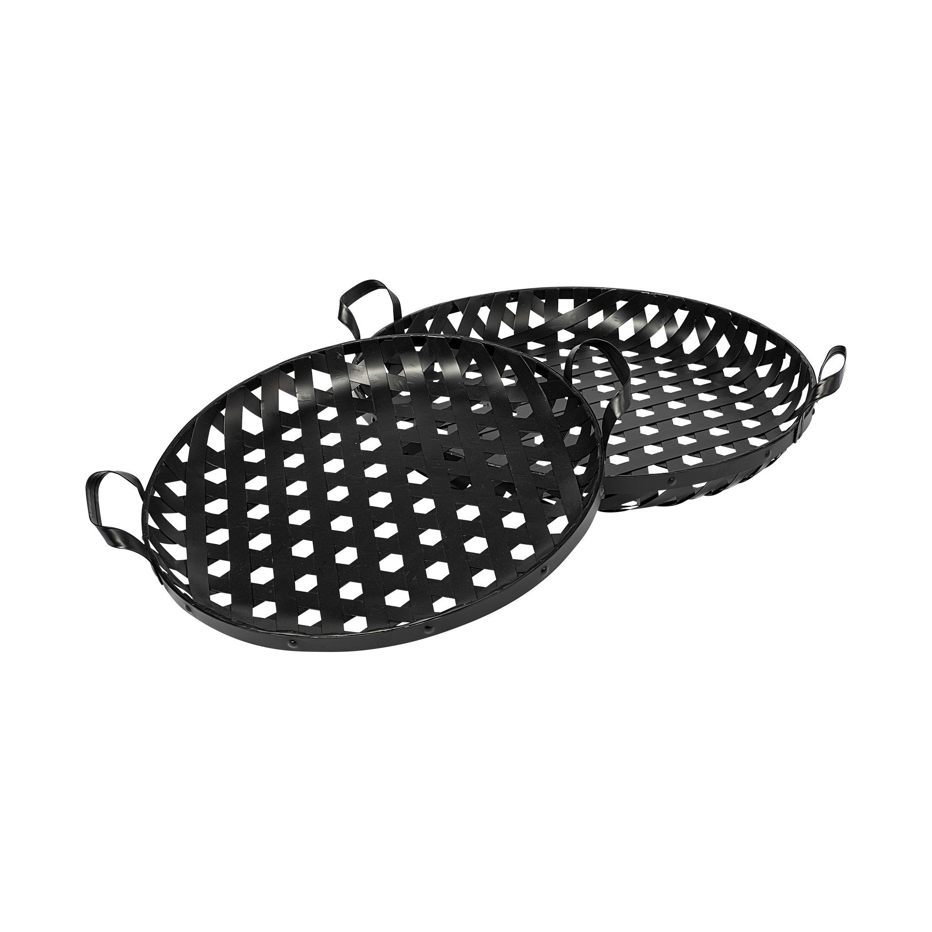 Lito (Set of 2) Black Woven Metal Round Serving Trays, Decorative Tray by Mercana, 26.77" length x 23.82" width x 5.51" height View 1