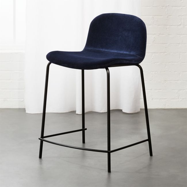 Online Designer Kitchen Primitivo Blue Velvet Counter Stool