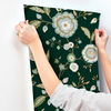 Dahlia Blooms Green & Blue Metallic Wallpaper thumbnail 4