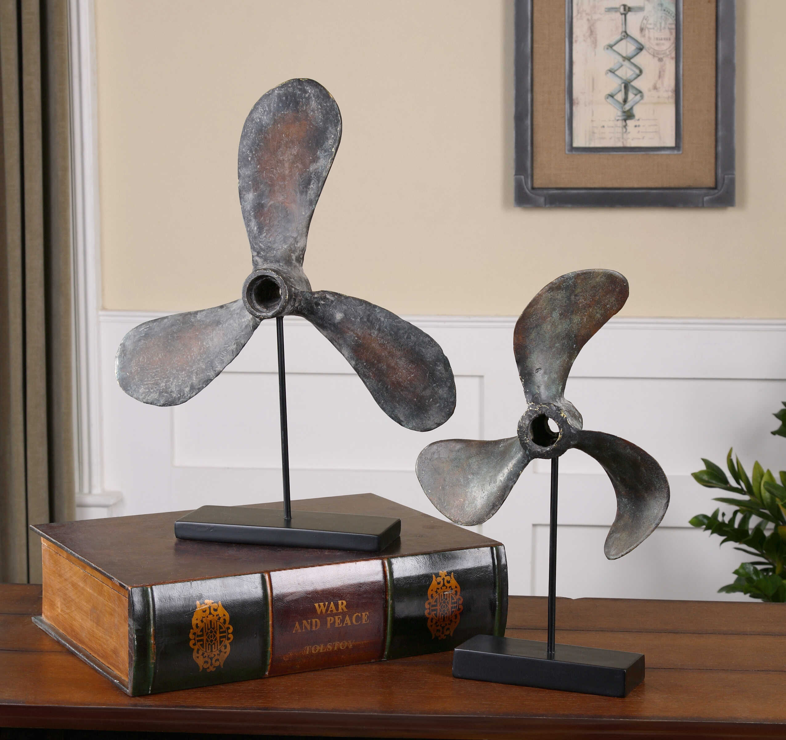 Propellers Rust Sculptures Set/2, Decorative by Uttermost, 16" width x 20.5" height x 4" depth View 2