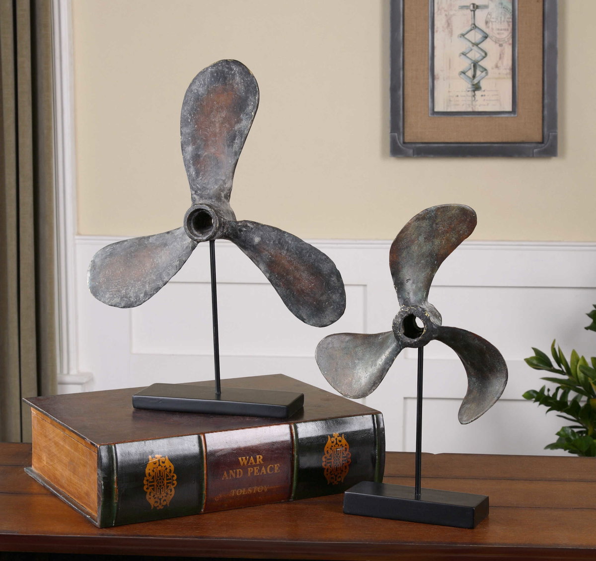 Propellers Rust Sculptures Set/2, Figurines & Statue by Uttermost, 16" width x 20.5" height x 4" depth View 2