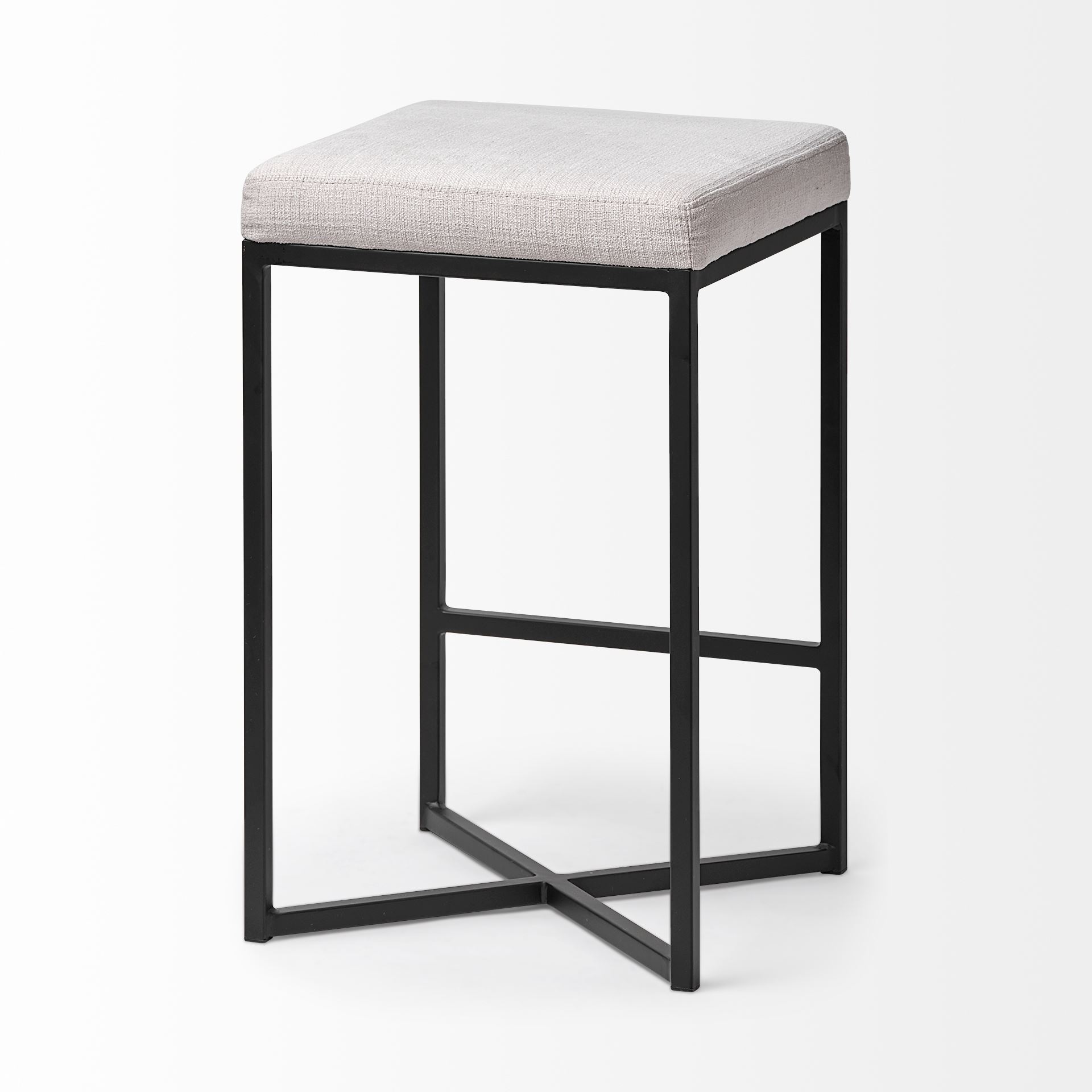 Frodo 26' Seat Height White Fabric Seat Black Metal Base Stool large image 