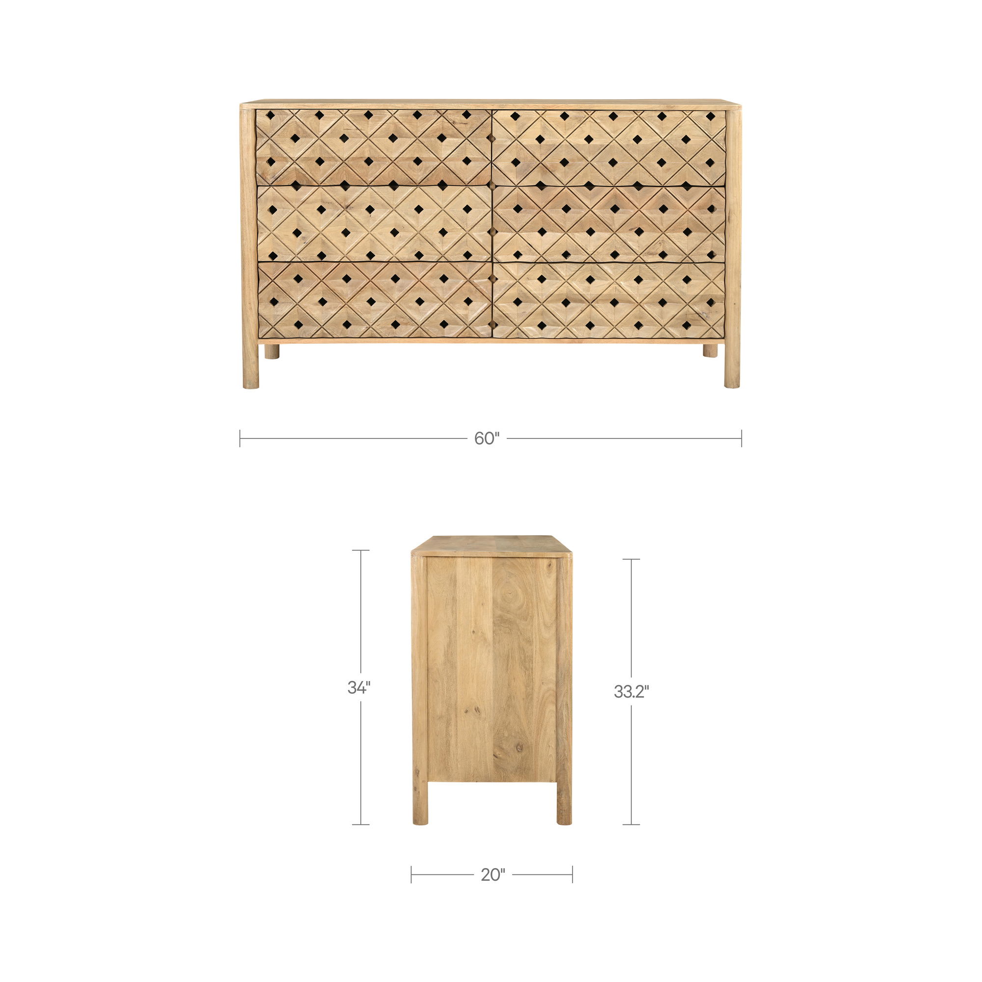 Fulton 6 Drawer Dresser Natural, by Moe's Home, 60" width x 34" height x 20" depth View 10