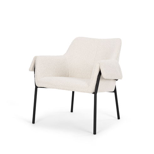 Brently Accent Chair with Cream Boucle Fabric & Matte Black Metal Legs