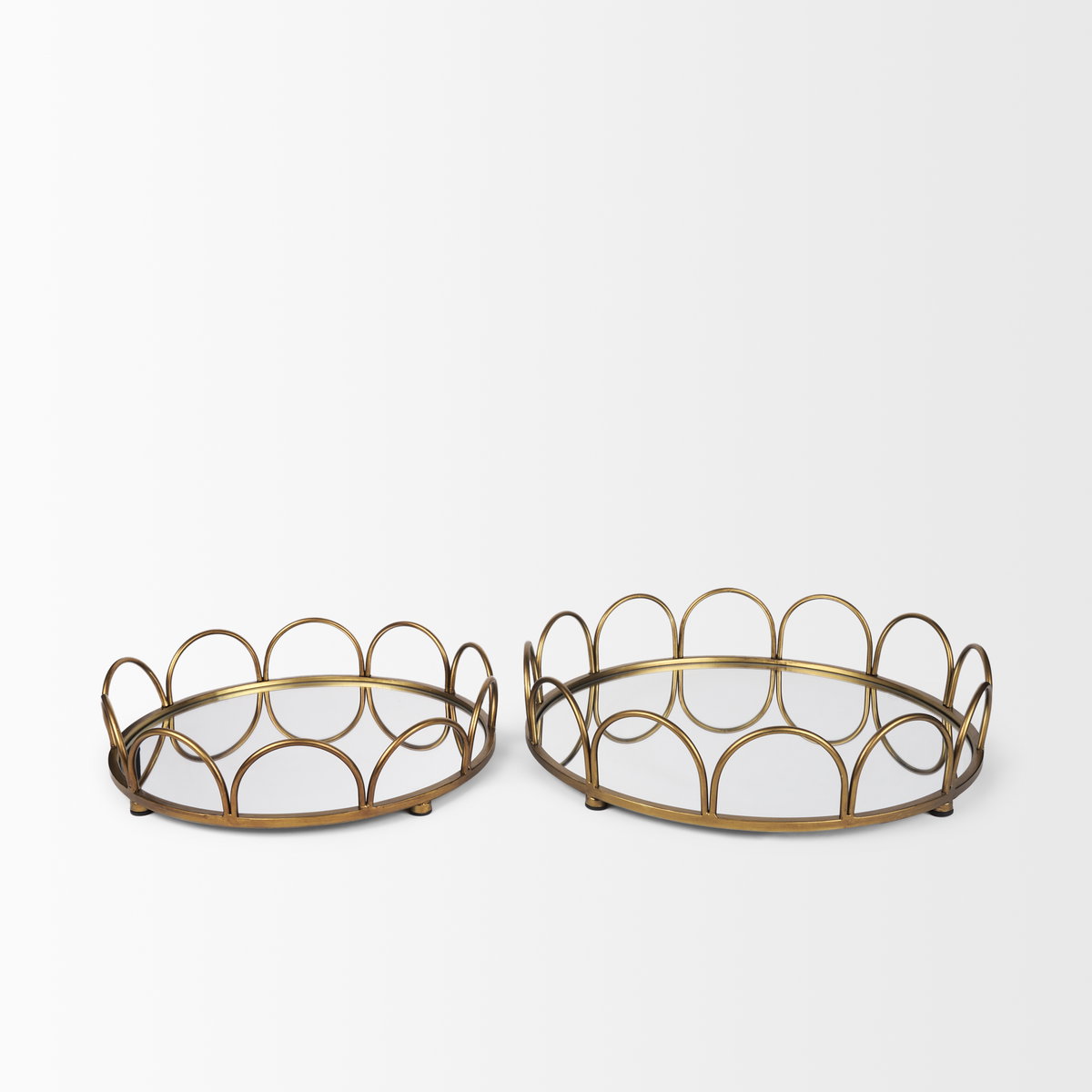 Lenore Round Metal/Mirror Tray Gold (Set of 2), Decorative Object by Mercana, 18.9" length x 18.9" width x 4.33" height View 2
