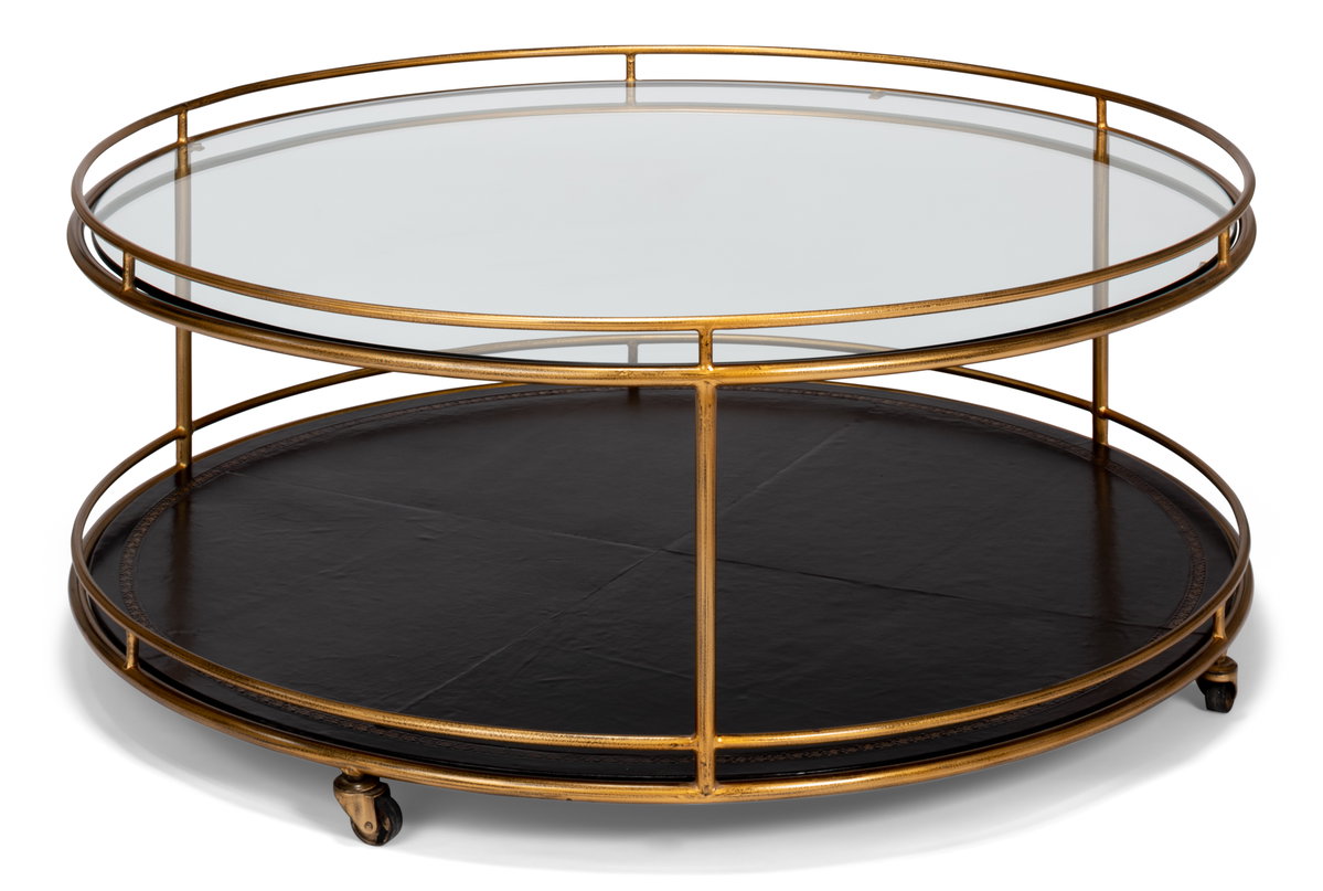 Trolley Round Cocktail Table, by Sarreid, 3'6" length x 3'6" width x 1'5" height View 2