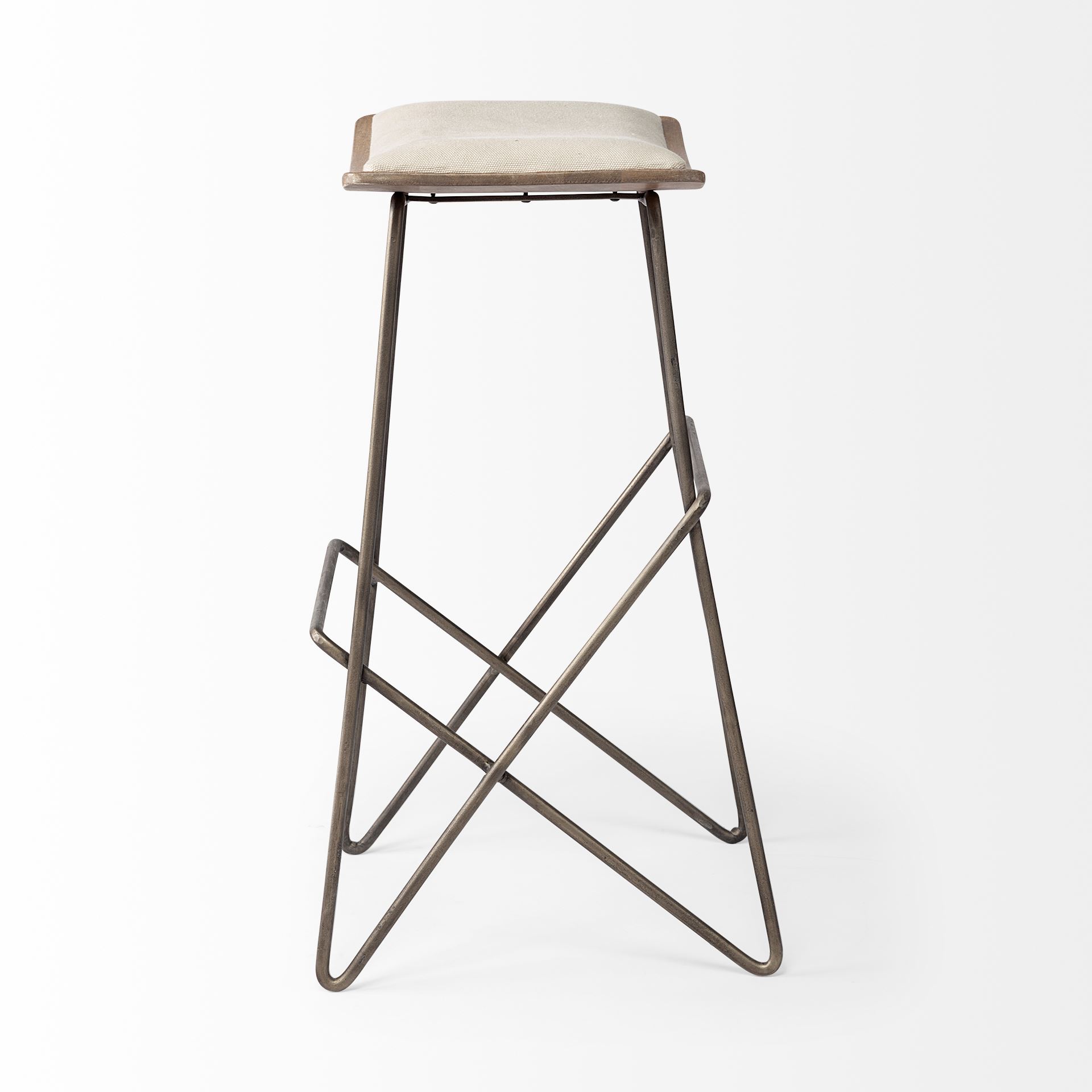 Katniss 30' Total Height Cream Fabric Seat Gold Metal Frame Bar Stool large image 