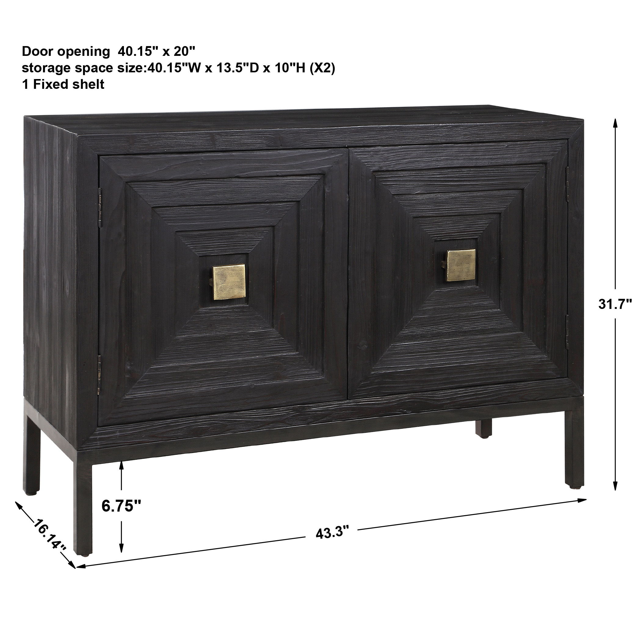 Aiken Dark Walnut 2 Door Cabinet, Furniture by Uttermost, 43.25" width x 31.12" height x 16" depth View 3