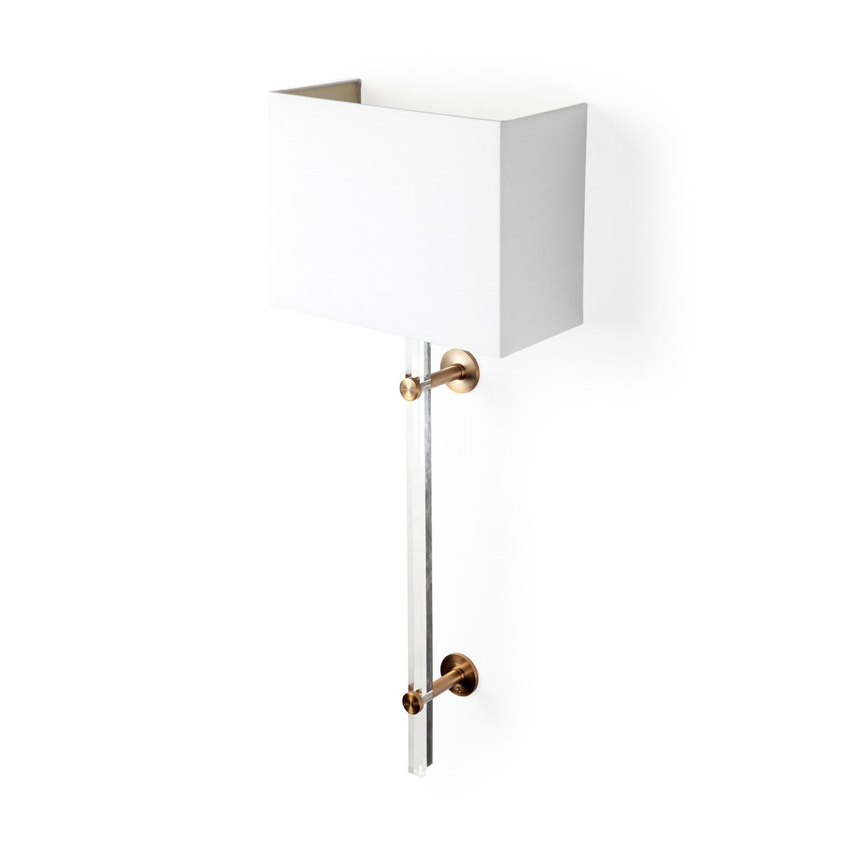 Cantabria 12x30 White Shade Brass/Acrylic Wall Sconce, by Mercana, 12" length x 6" width x 30" height View 1