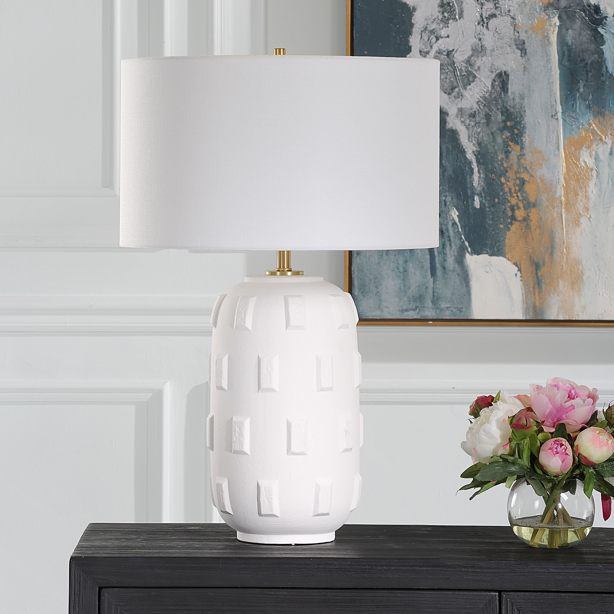 Emerie Textured White Table Lamp large image 