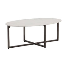Online Designer Combined Living/Dining Minimal Marble and Steel Coffee Table, Oval, White Marble, Gunmetal