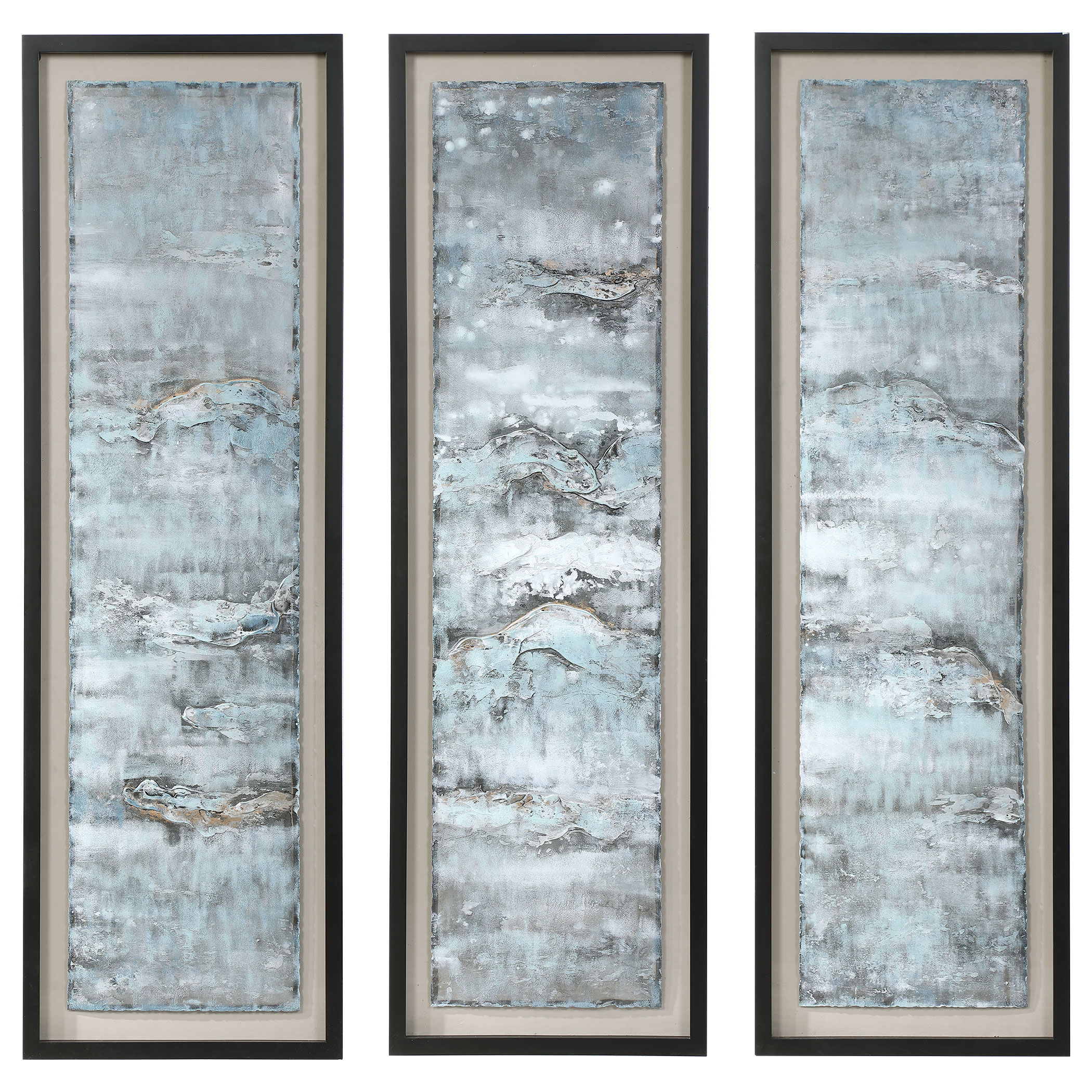 Ocean Swell Painted Metal Art Set/3 3 Cartons, Painting by Uttermost, 20.6" width x 65.7" height x 1.5" depth View 1