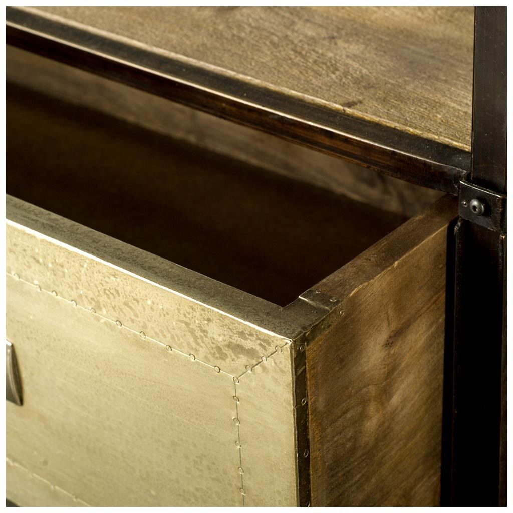 Farrow 72.5L x 14W x 20H Brass Wood and Metal TV Stand Media Console with Storage, TV up to 83', by Mercana, 72.5" length x 14" width x 20" height View 2